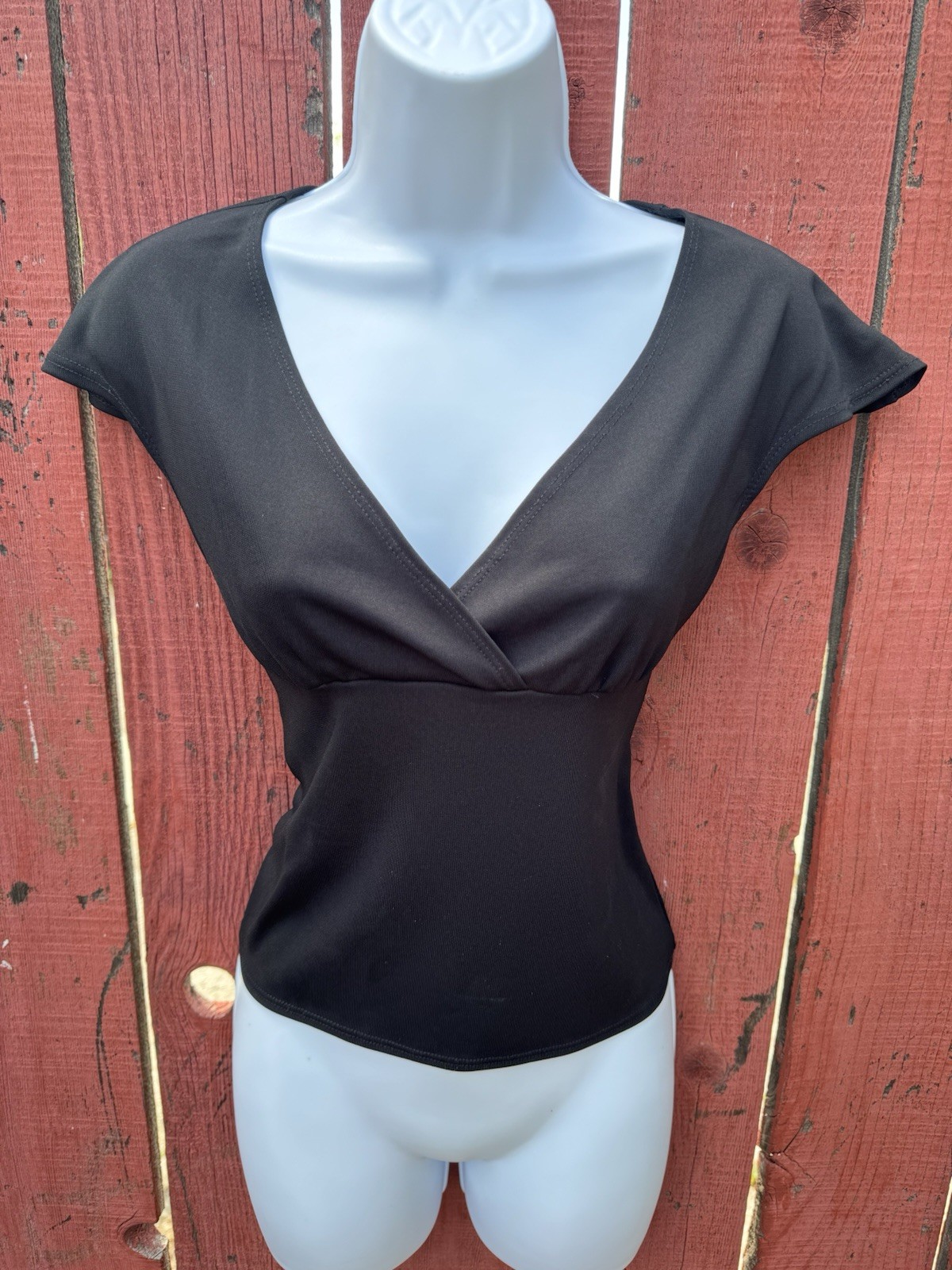 Vintage Y2K Max Studio M Black V Neck Top 90s Fairy Whimsigoth Alt Minimalist