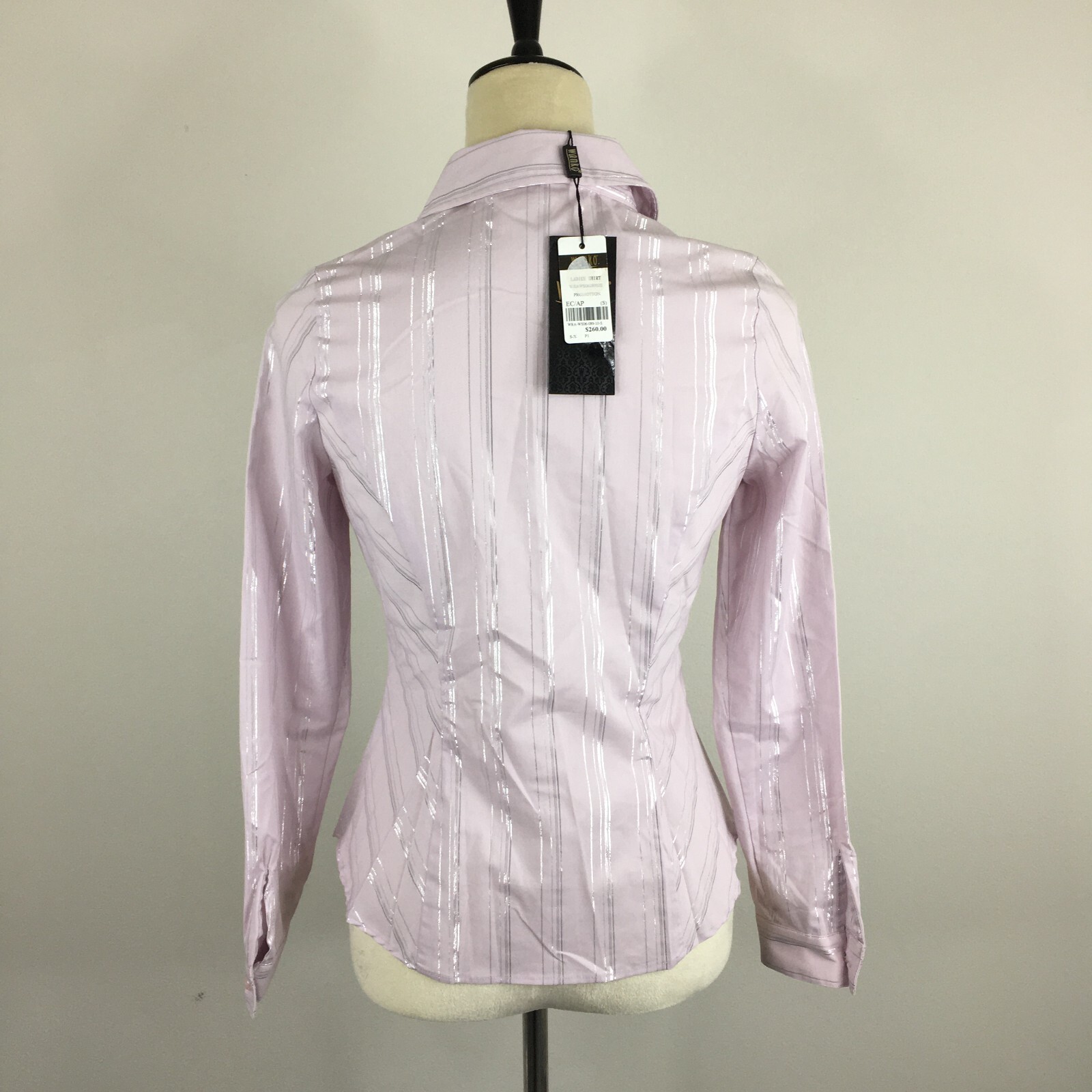 $260 NWT WANKO Womens sz 34/XS Light Purple Silver Glitter Striped Button Shirt