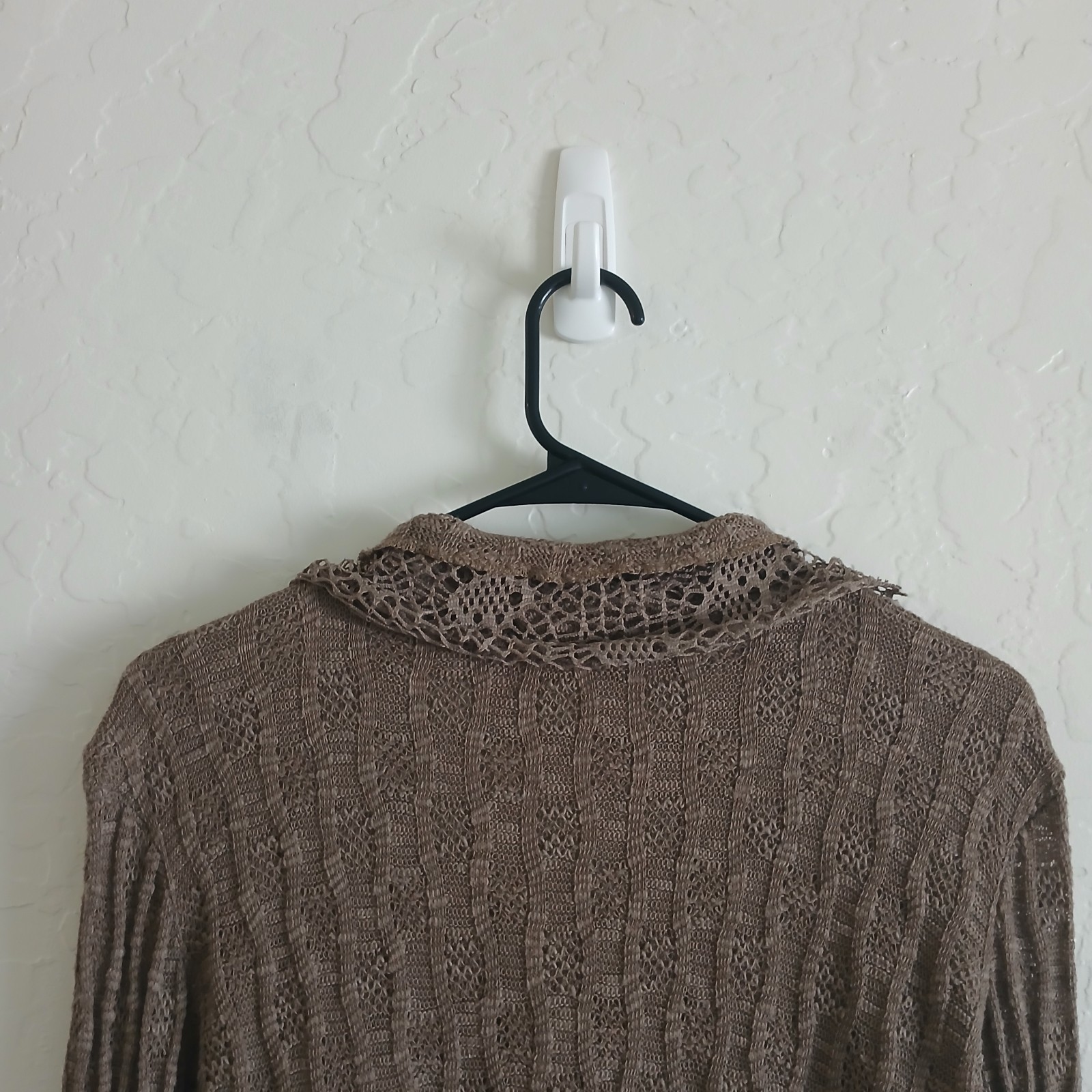 PRETTY ANGEL Mixed Media Goblincore Bell Sleeve Top Women’s L Brown Crochet