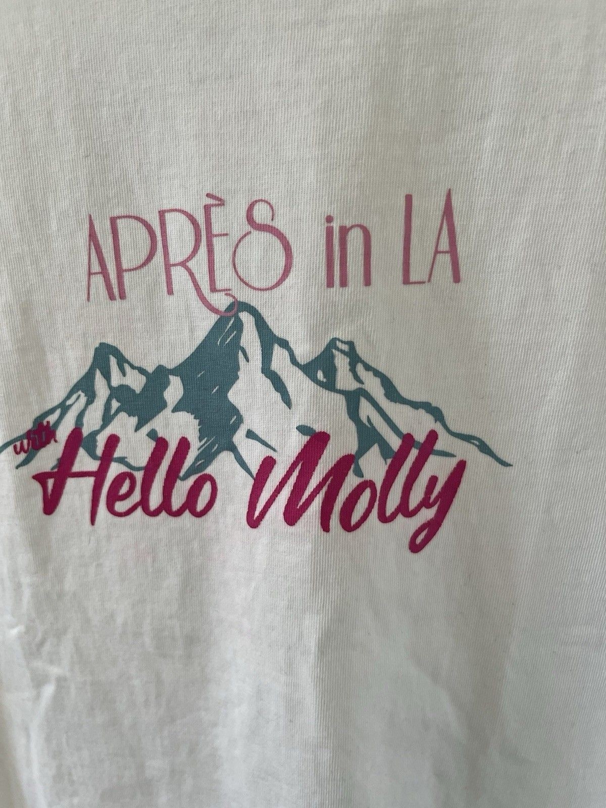 Hello Molly Womens Graphic Print T-shirt XL White Pink “Apre8 in LA” Preppy