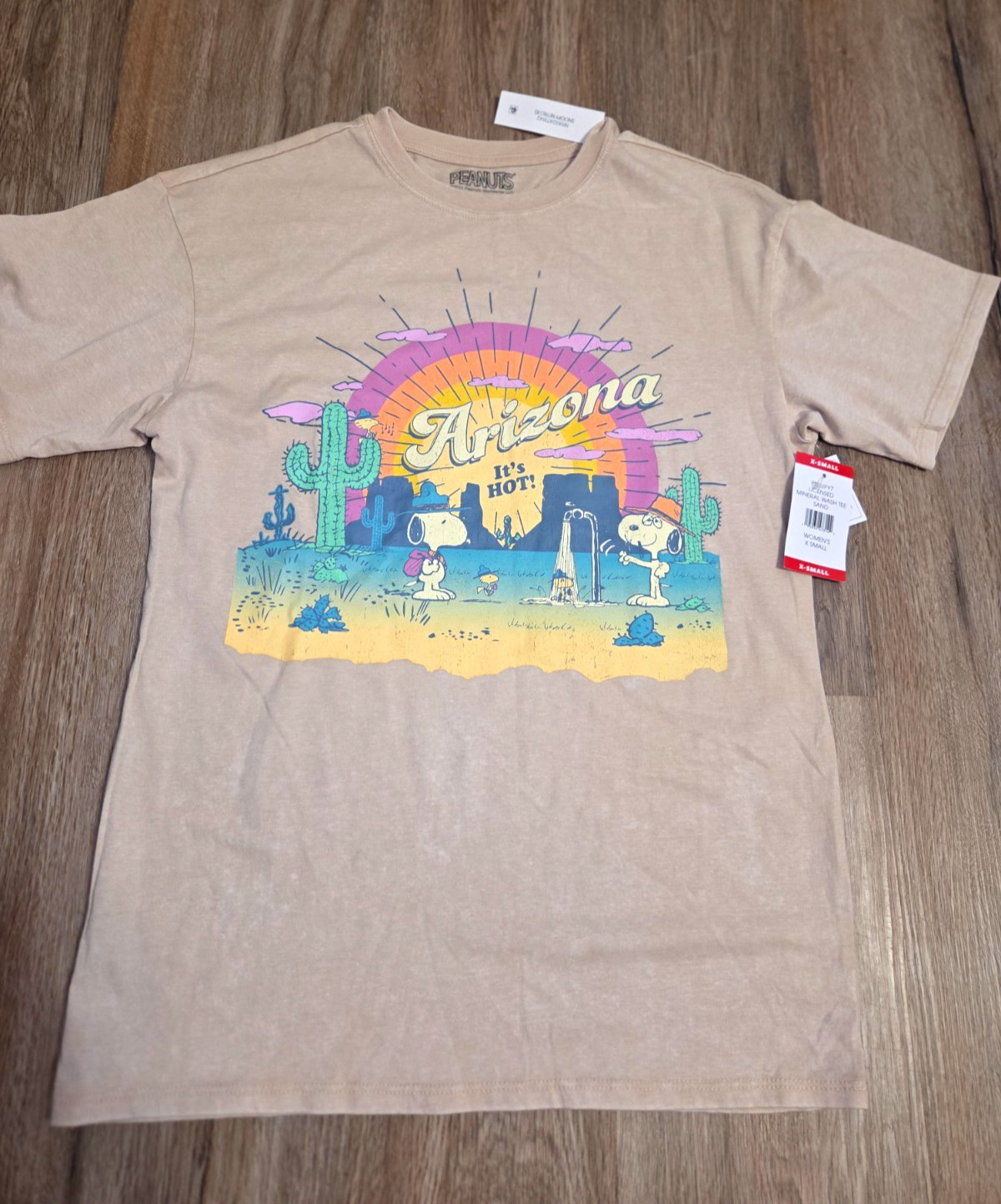 NWT Peanuts women XS Tee Graphic T-shirt Short sleeve Arizona Mineral Wash