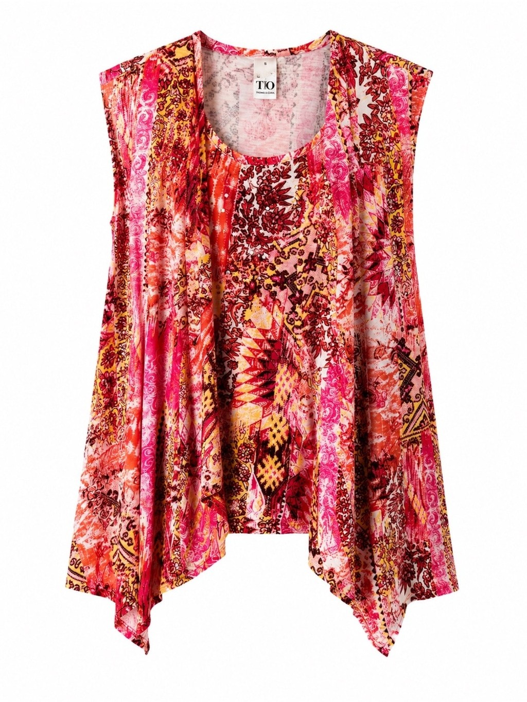 Sleeveless Pink Multi-Print Scoop Neck Tunic Top
