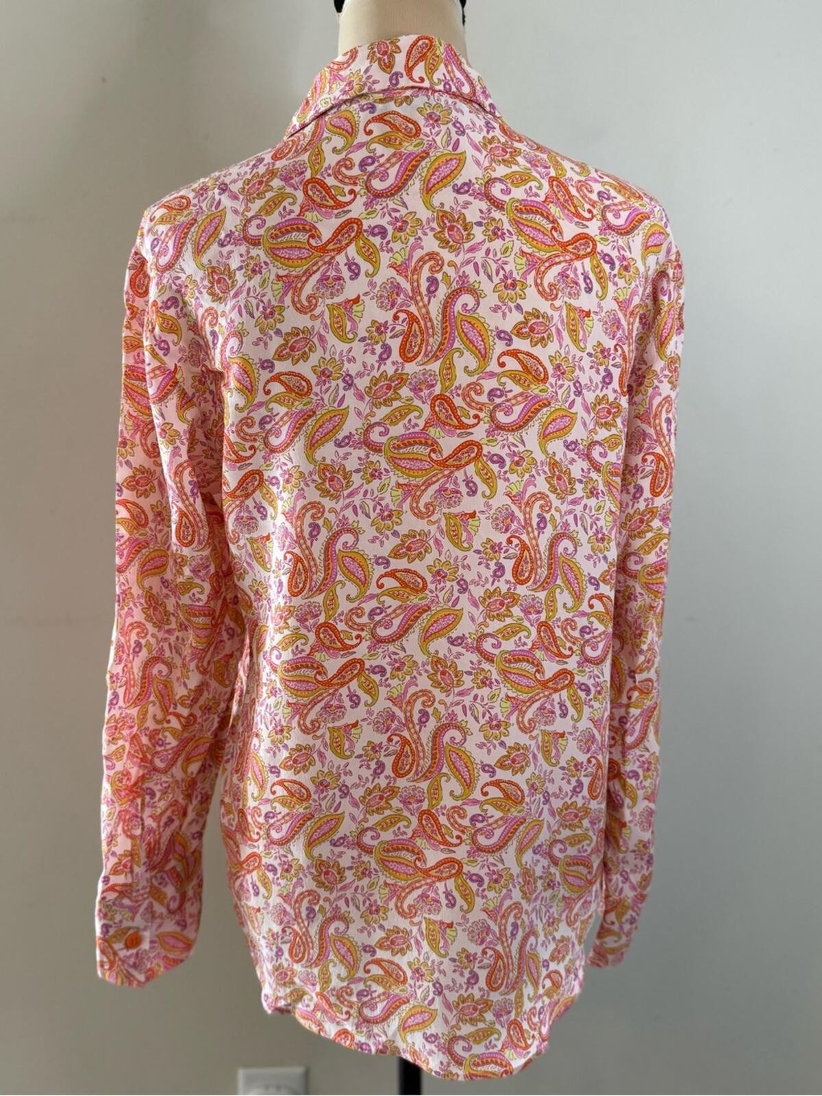 Zara paisley button up long sleeve top pink purple green M