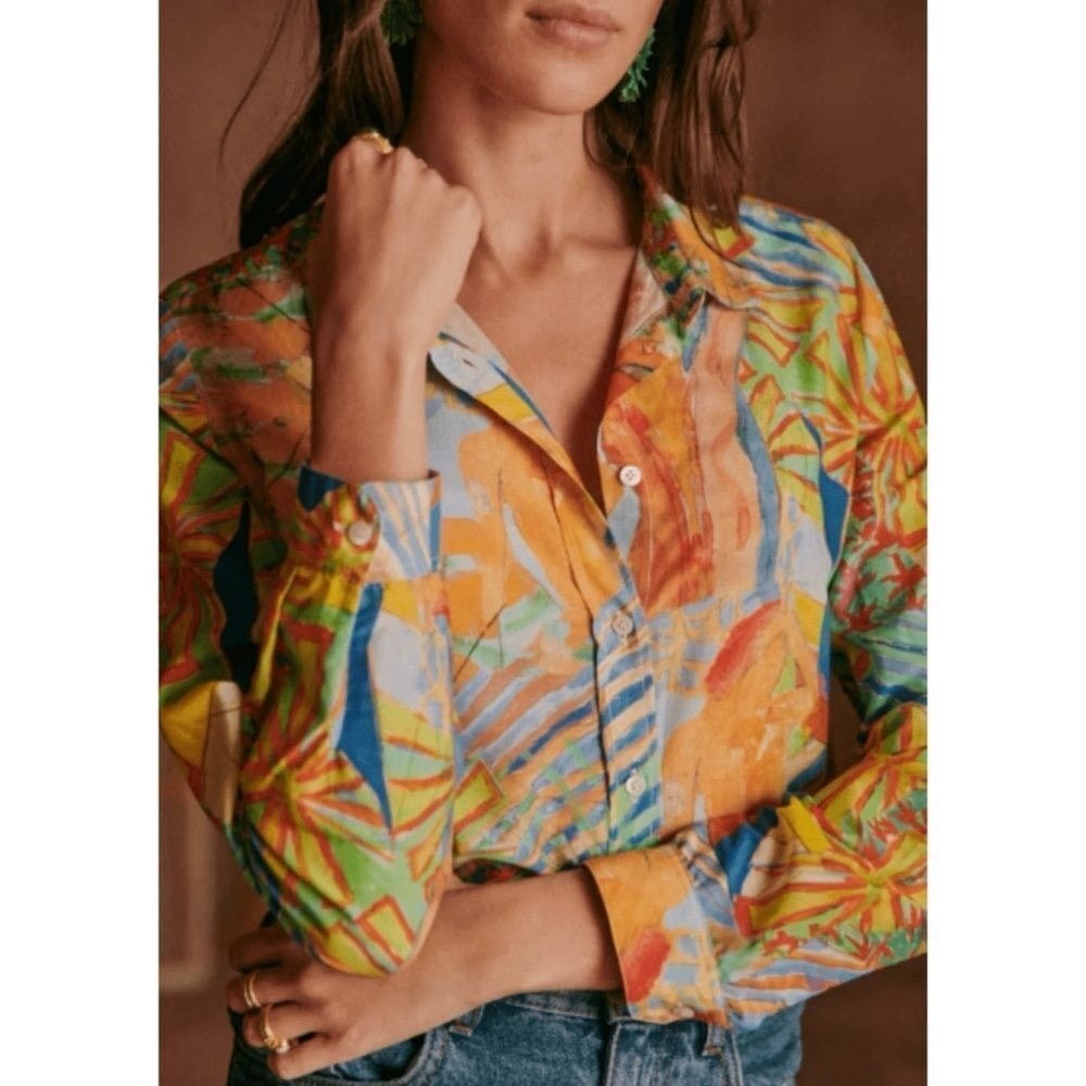 Sézane Pihon Cotton Silk Blend Pierro Button Front Shirt EU 46 (US Womens XL)
