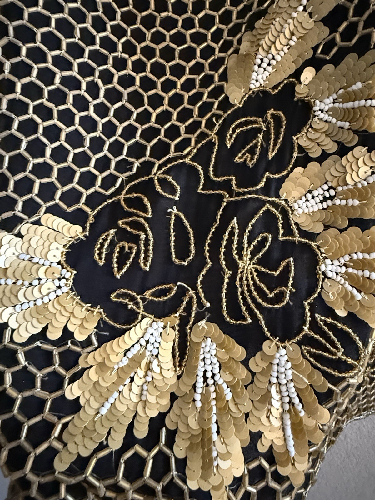 Vintage Jean for Joseph Le Bon 100% Pure Silk Black & Gold Sequin Top Women S