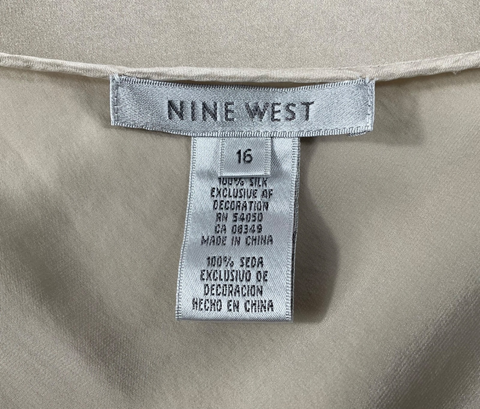 Nine West Tank Top Womens Sz 16 Beige Vintage 1990s Silk Pleated Camisole