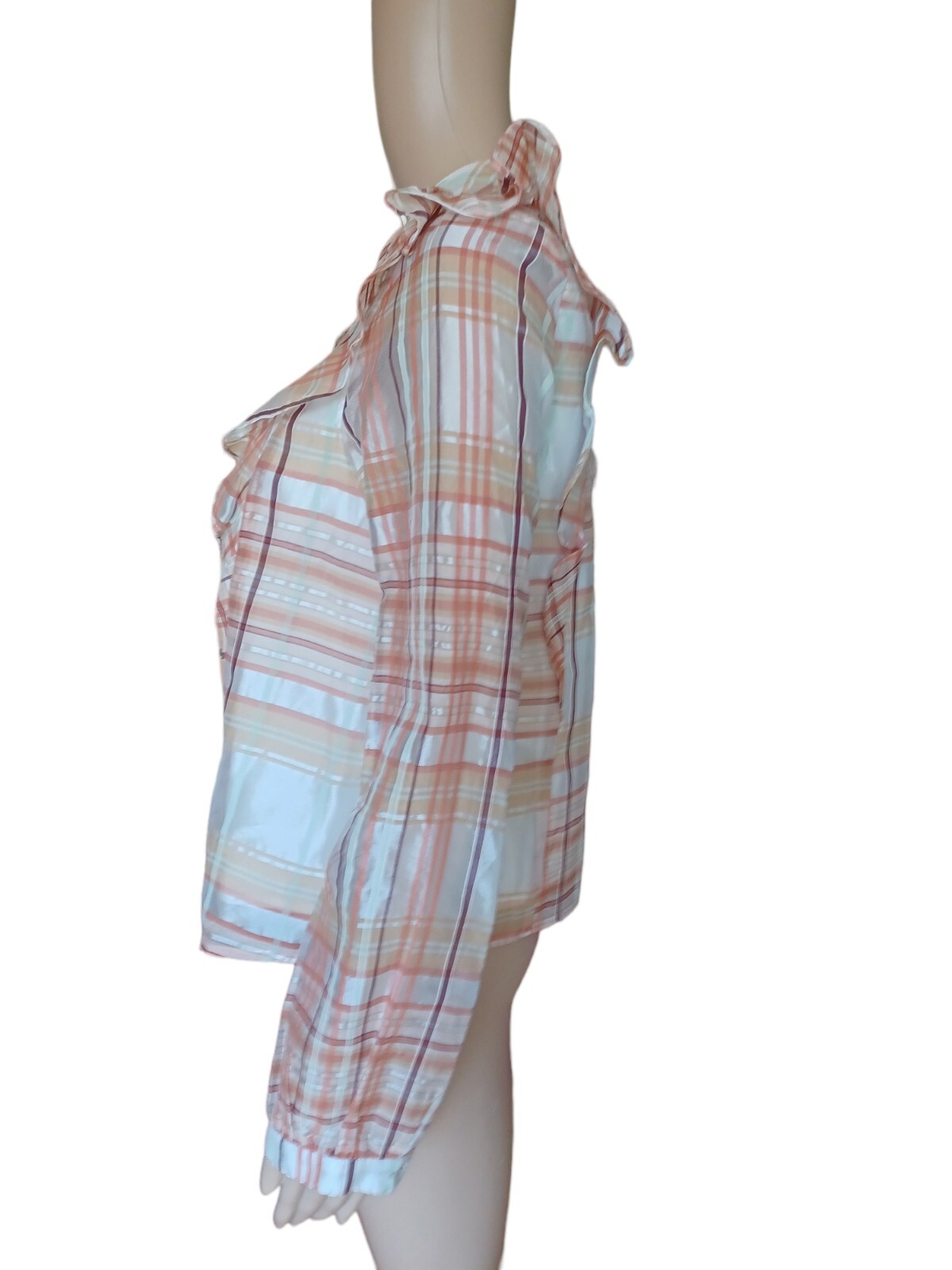 Current Air Womens Long Sleeved Top Ruffle Plaid Multicolor Keyhole XS