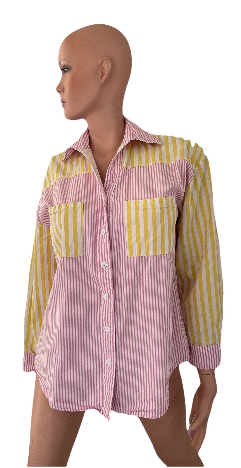 J CREW 80s Inspired Two-Tone STRIPED Button Down COTTON Camp Style SHIRT Size S
