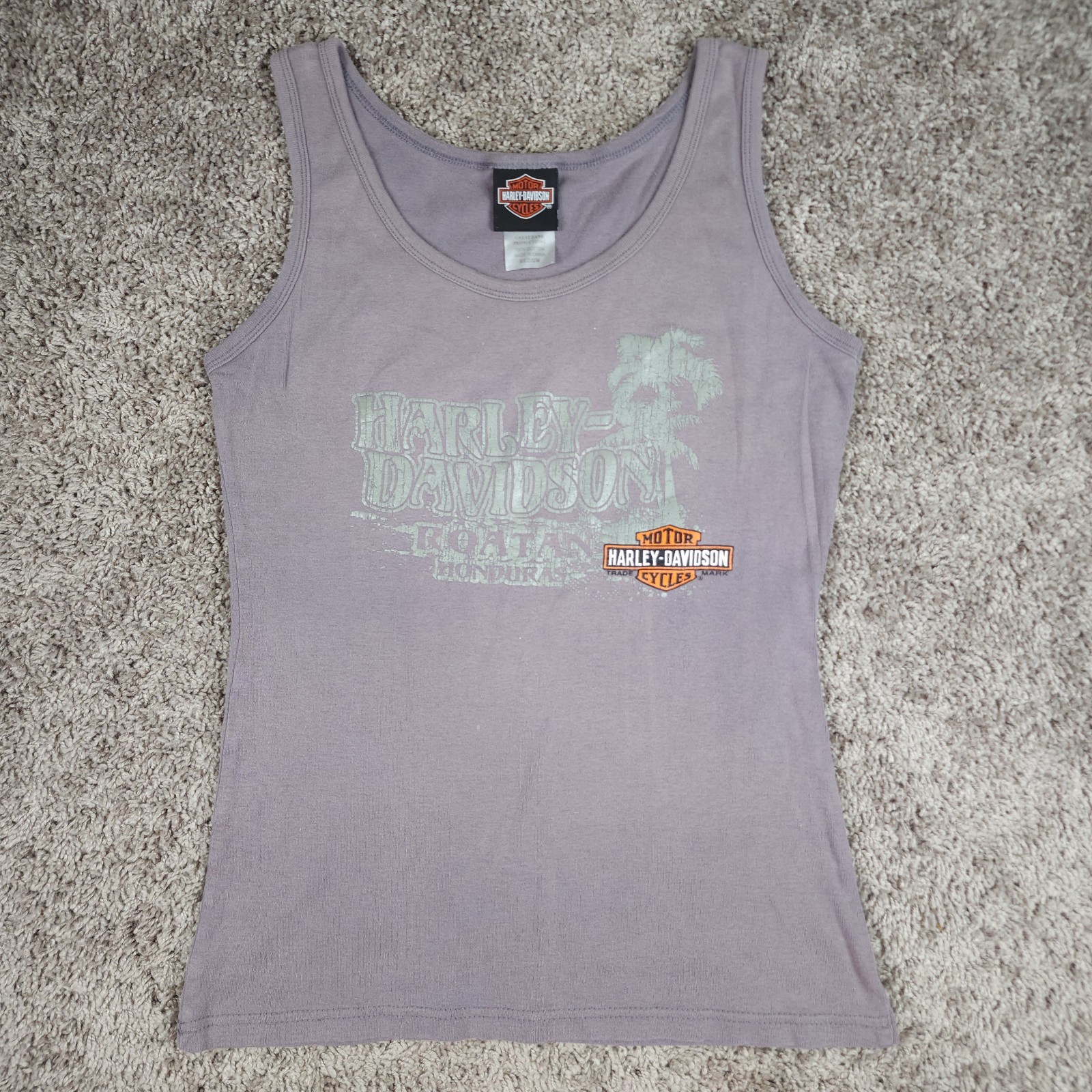 Harley-Davidson Tank Top Womens Medium Gray Cotton Roatan Honduras Biker Tee