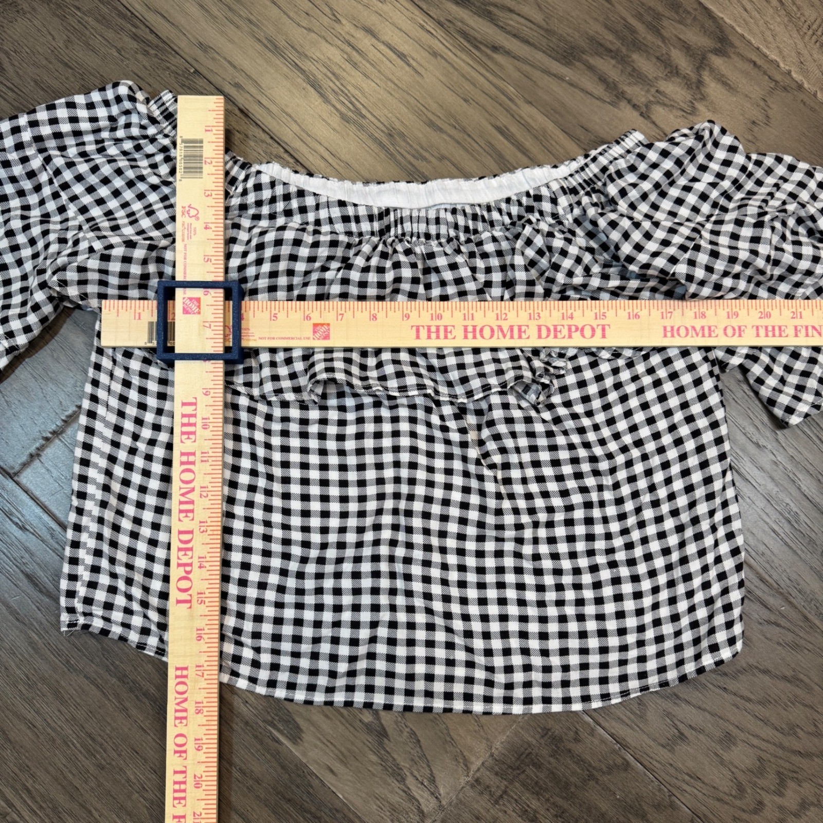Lucca Off Shoulder Top Gingham Ruffle Flounce Short Sleeve Blouse Medium