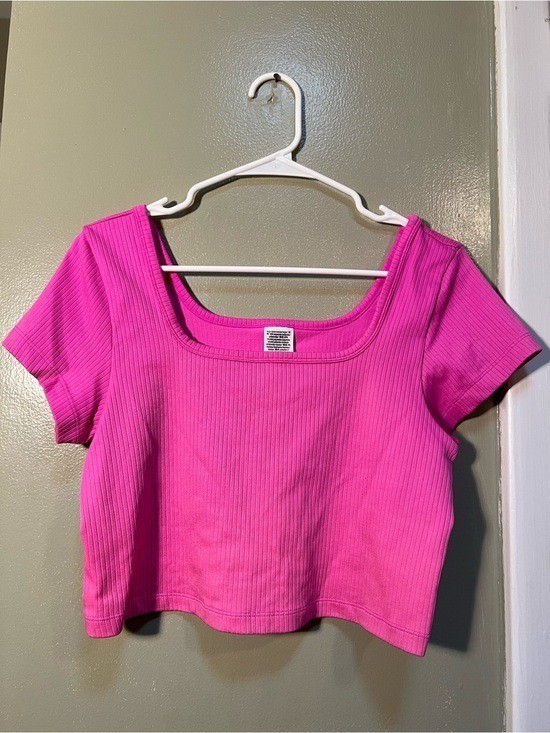 Victoria’s Secret PINK Women’s Sz XL Seamless Rib Short-Sleeve Crop Top Hot Pink