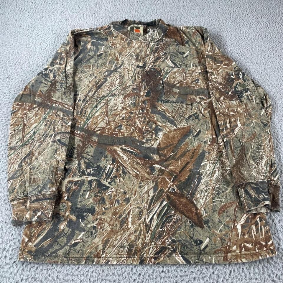 VTG Russell Outdoors Mossy Oak Camo Pocket Long Sleeve Tee T-Shirt Womens M Y2K