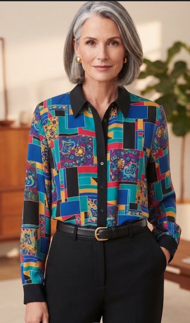 VTG Alfred Dunner Windbreaker Geometric Color Block Paisley Retro 90s Y2k Size12