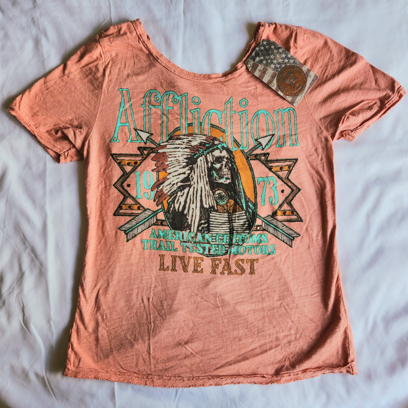 Affliction AC Widowmaker American Biker Grunge Women’s Smal Pink Graphic T-Shirt