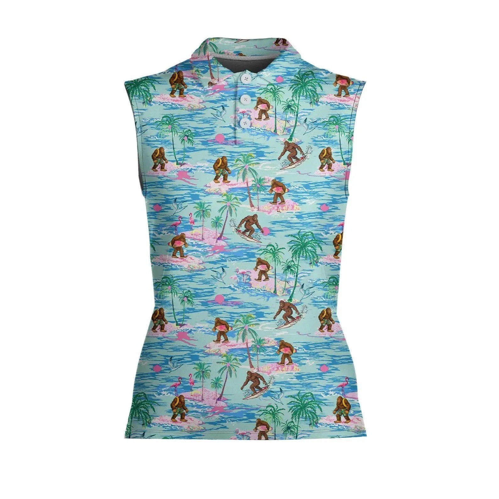 Sasquatch Polo Women Tropical Golf Shirt Beach Theme Sleeveless Top