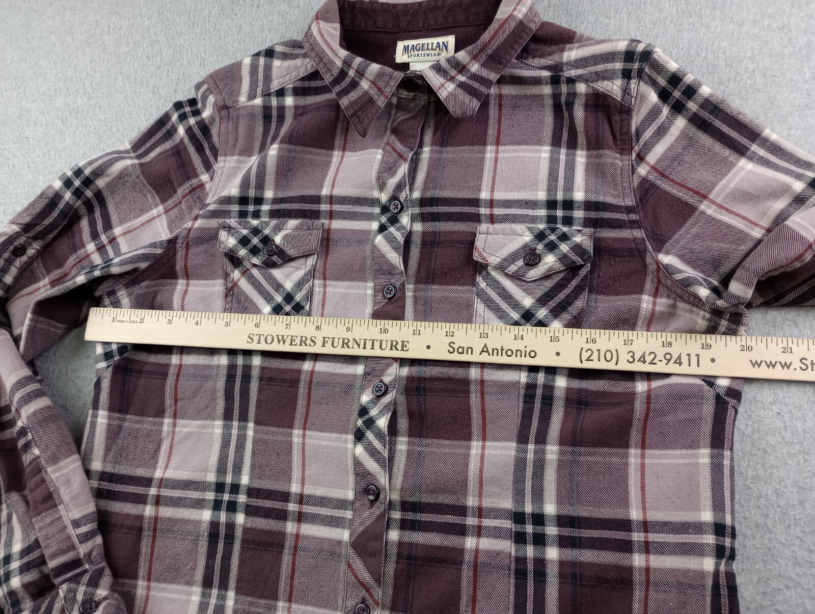 Magellan Shirt Womens Small Brown Flannel Western Roll Tab Flip Cuff Button Up