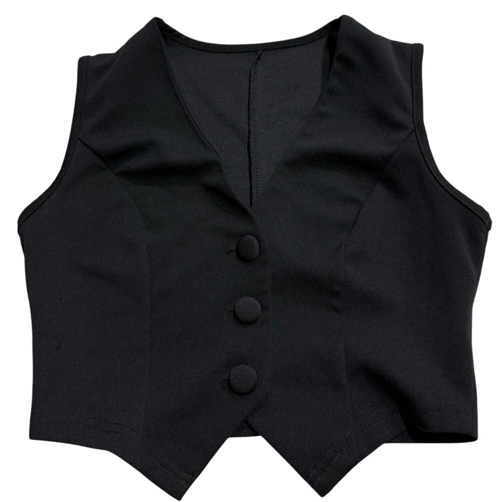 Shein Vest Crop Retro Academia Minimalist 3 Button Womens XS US 2 Black Stretch