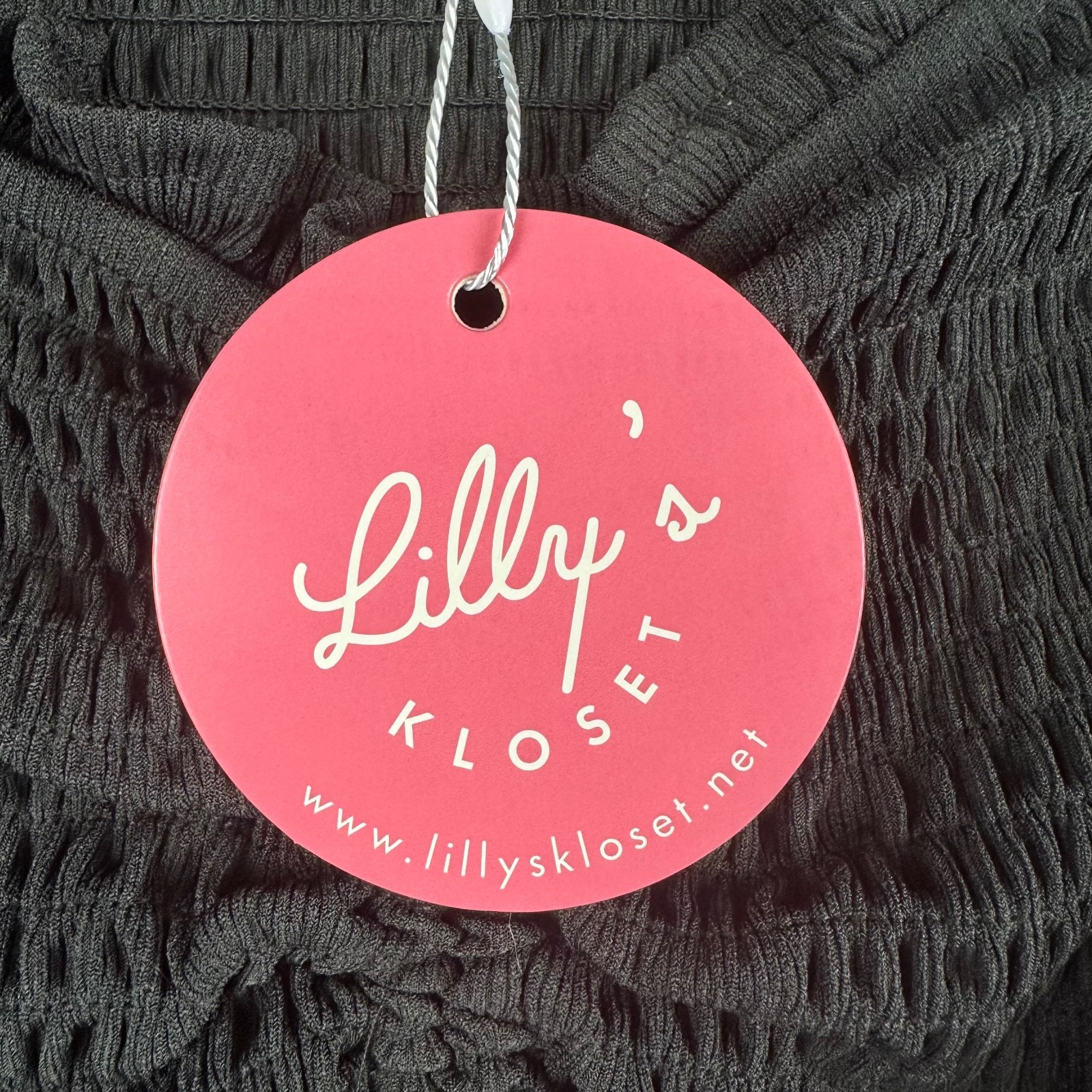 Lill’y Kloset Black Smocked Puff Sleeve Crop Top Sweetheart Drawstring NWT