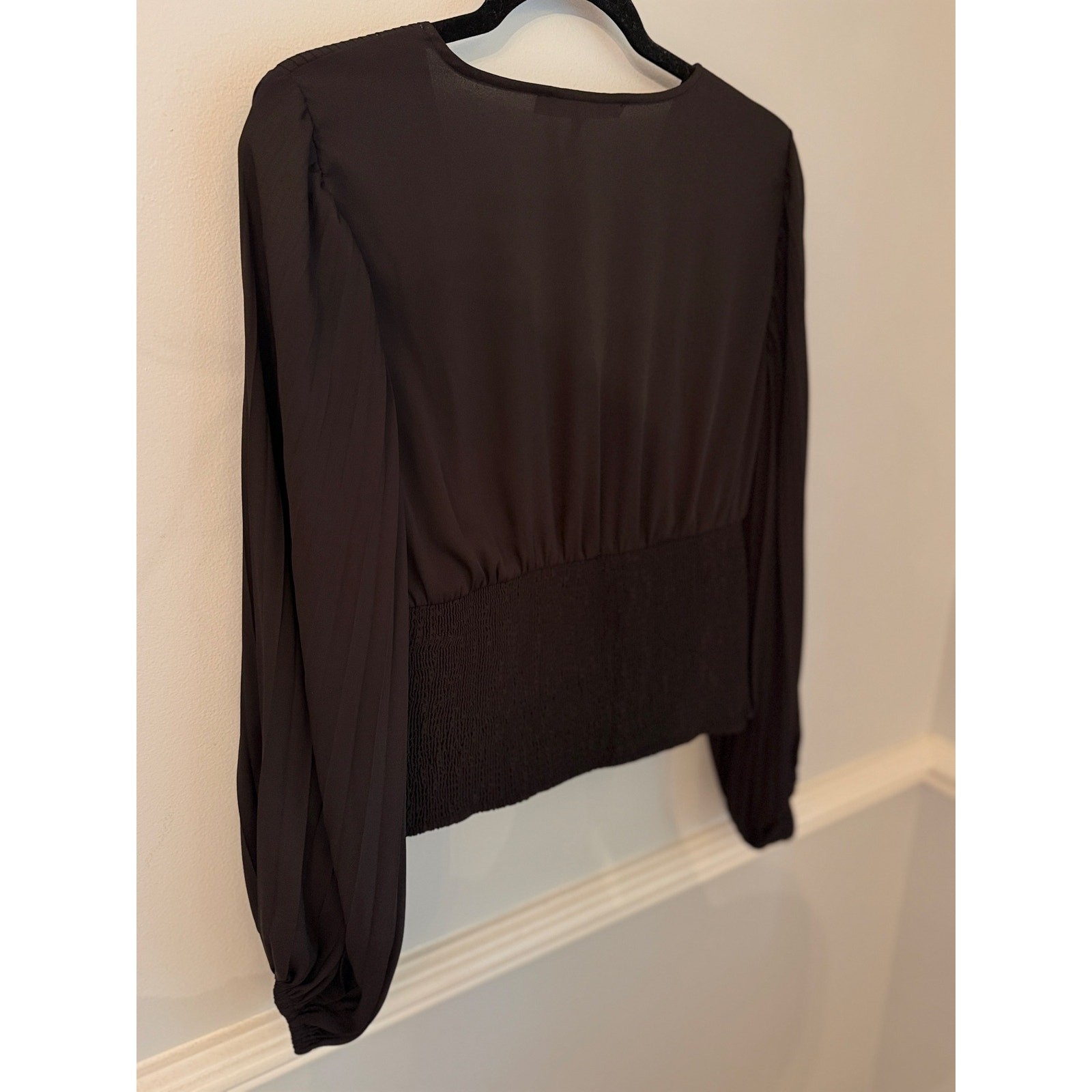 White House Black Market Pleated Surplice Blouse Brown Size 10 NWT