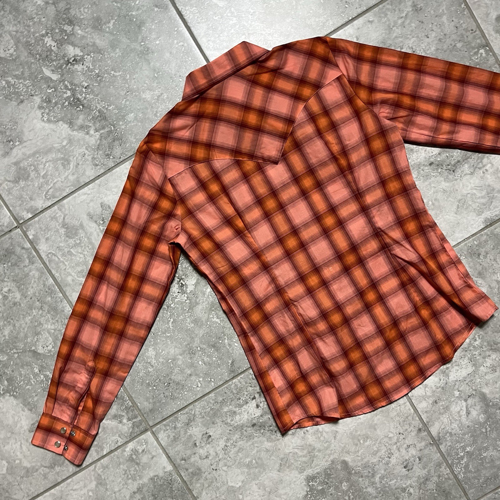 Wrangler Button Pearl Snap Shirt Long Sleeve Orange Plaid Western New Womens S