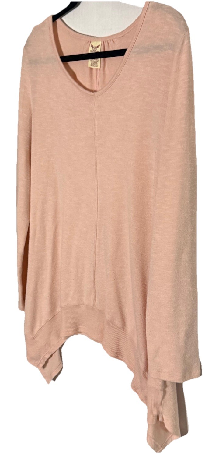 Faded Glory Pink Blush Asymmetrical Hem Knit Top XL 16-18