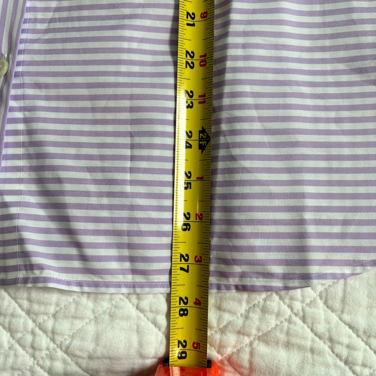 Hinson Wu Margot Shirt Lavender & White Striped Gingham Cotton 3/4 Sleeve 14 NEW