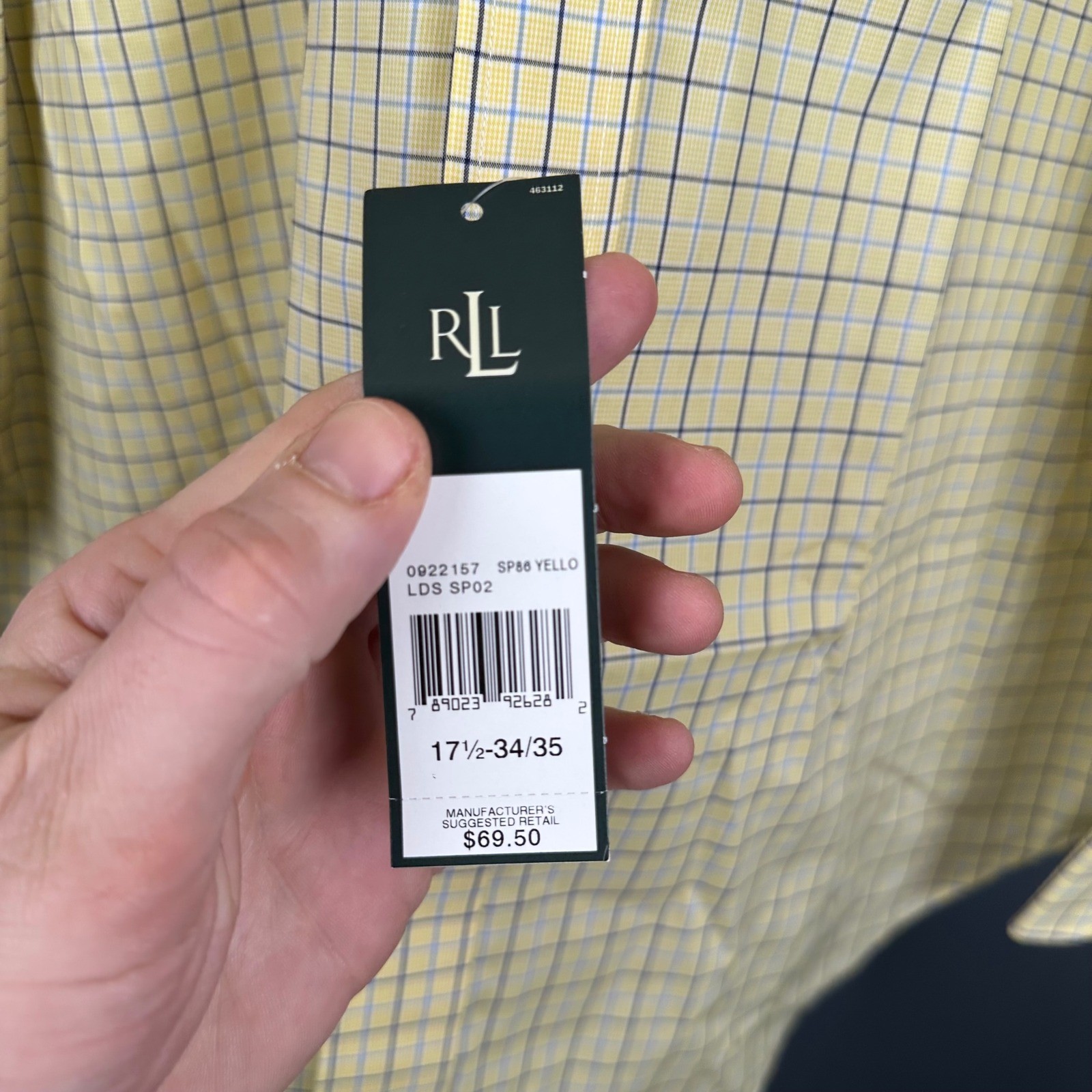 Lauren Ralph Lauren Yellow Tattersall Check Non Iron Shirt 17.5 34/35 NEW