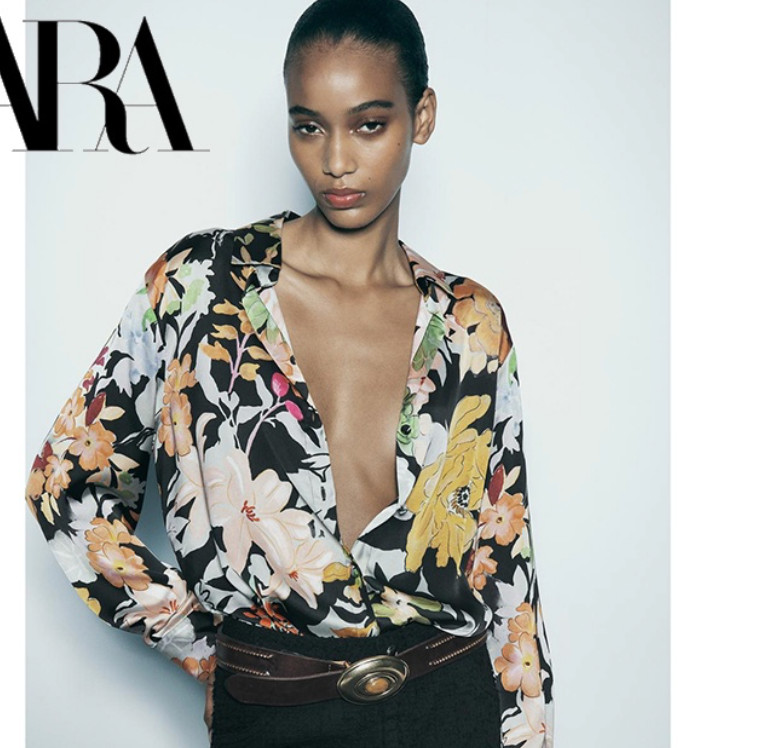 Zara Satin Effect Womens Blouse Patterned Printed Flowy Shirt Floral Sz. M