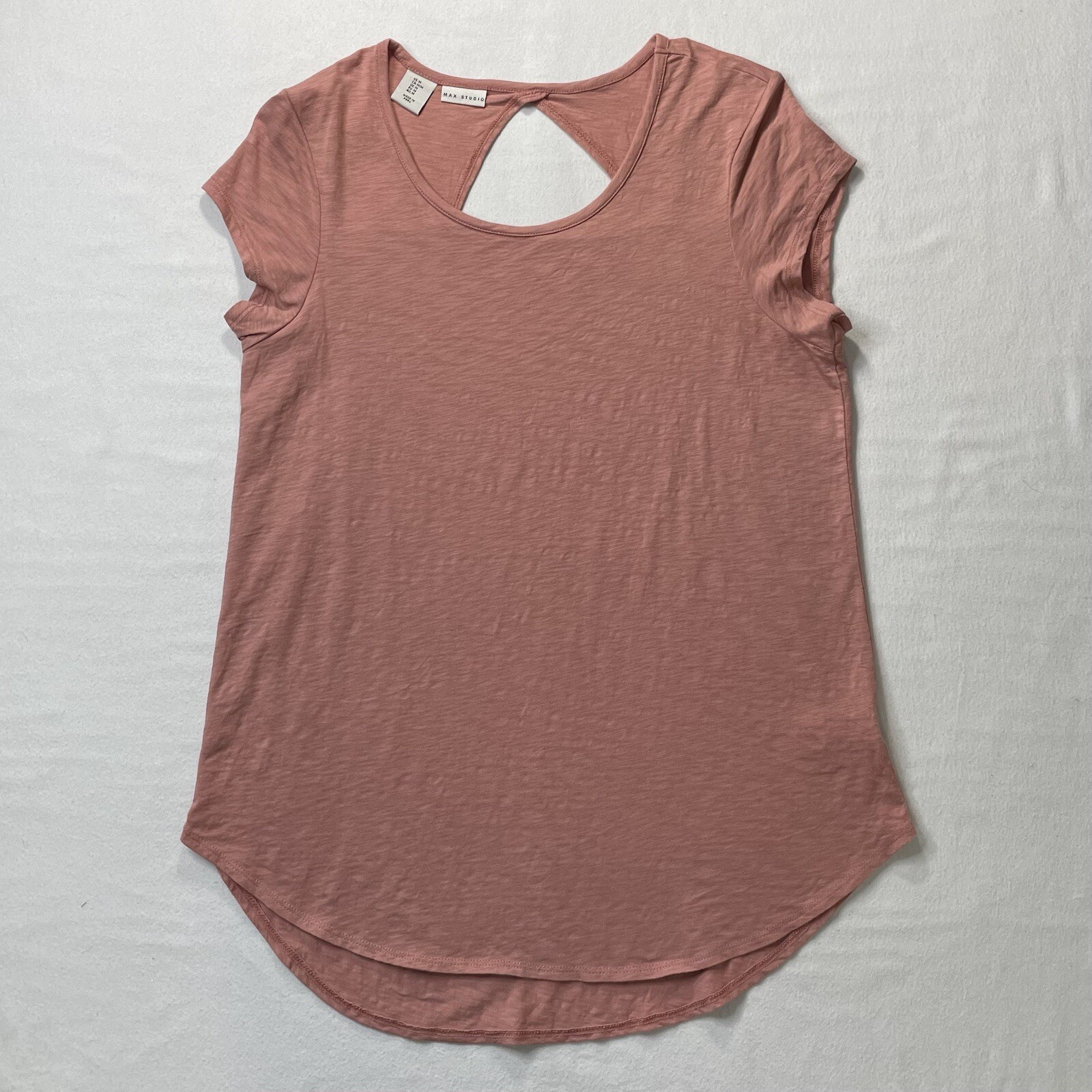 Max Studio Women’s Dusty Mauve Cap Sleeve Dolphin Hem Keyhole Back Sz M