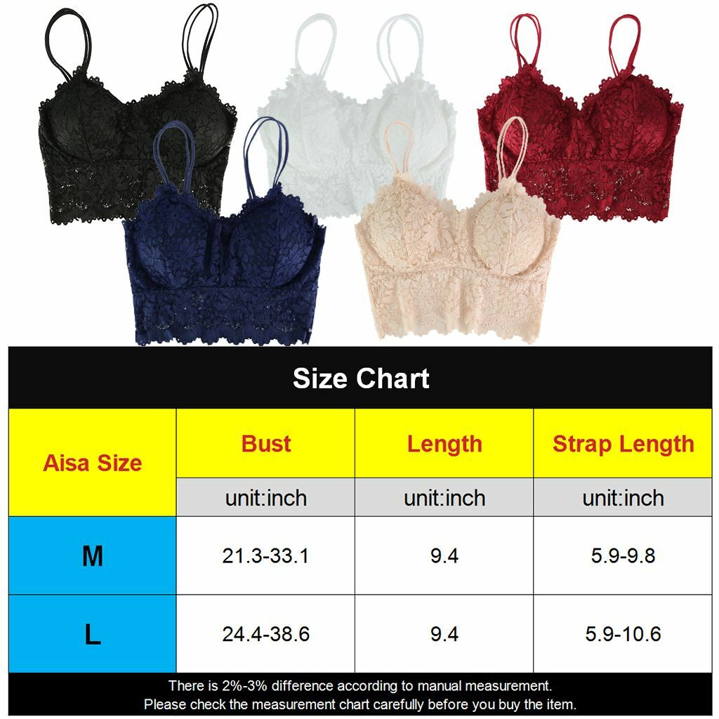 Women Sexy Lace V Neck Padded Lingerie Crochet Bralette Bra Crop Top Cami Tank