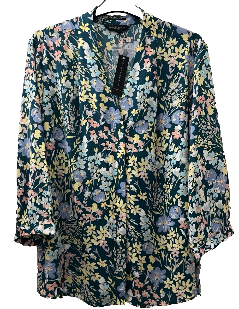 Investments Woman Tunic Plus Size 2X Blouse Shirt 3/4 Sleeve Caroline Green B35