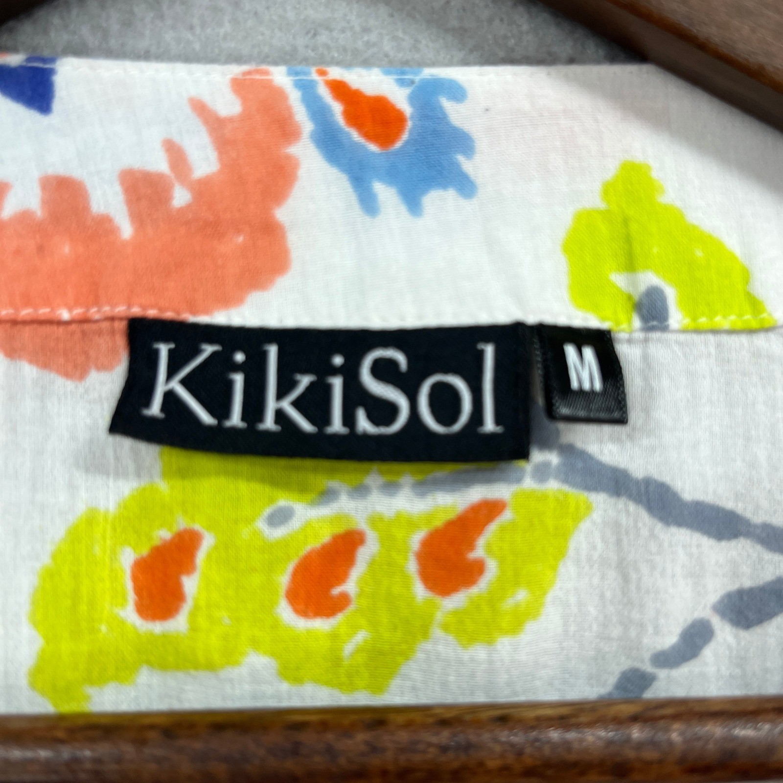 KikiSol Tunic Top Womens M White Multicolor Floral Beachy Boho Resort Kurta