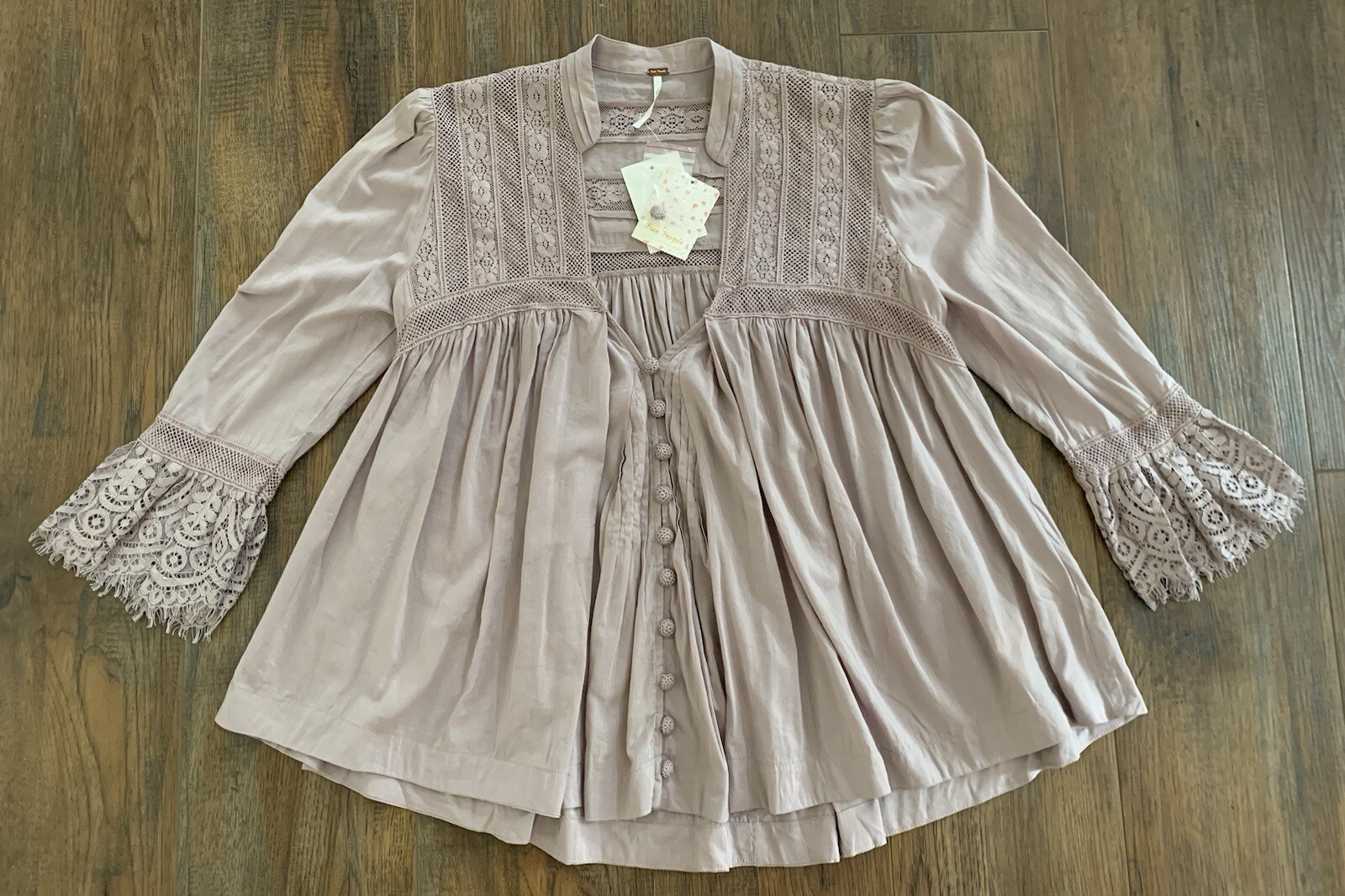 Free People Esme Button Up Top Boho Crochet Romantic Lavender Mauve NWT $128 XS