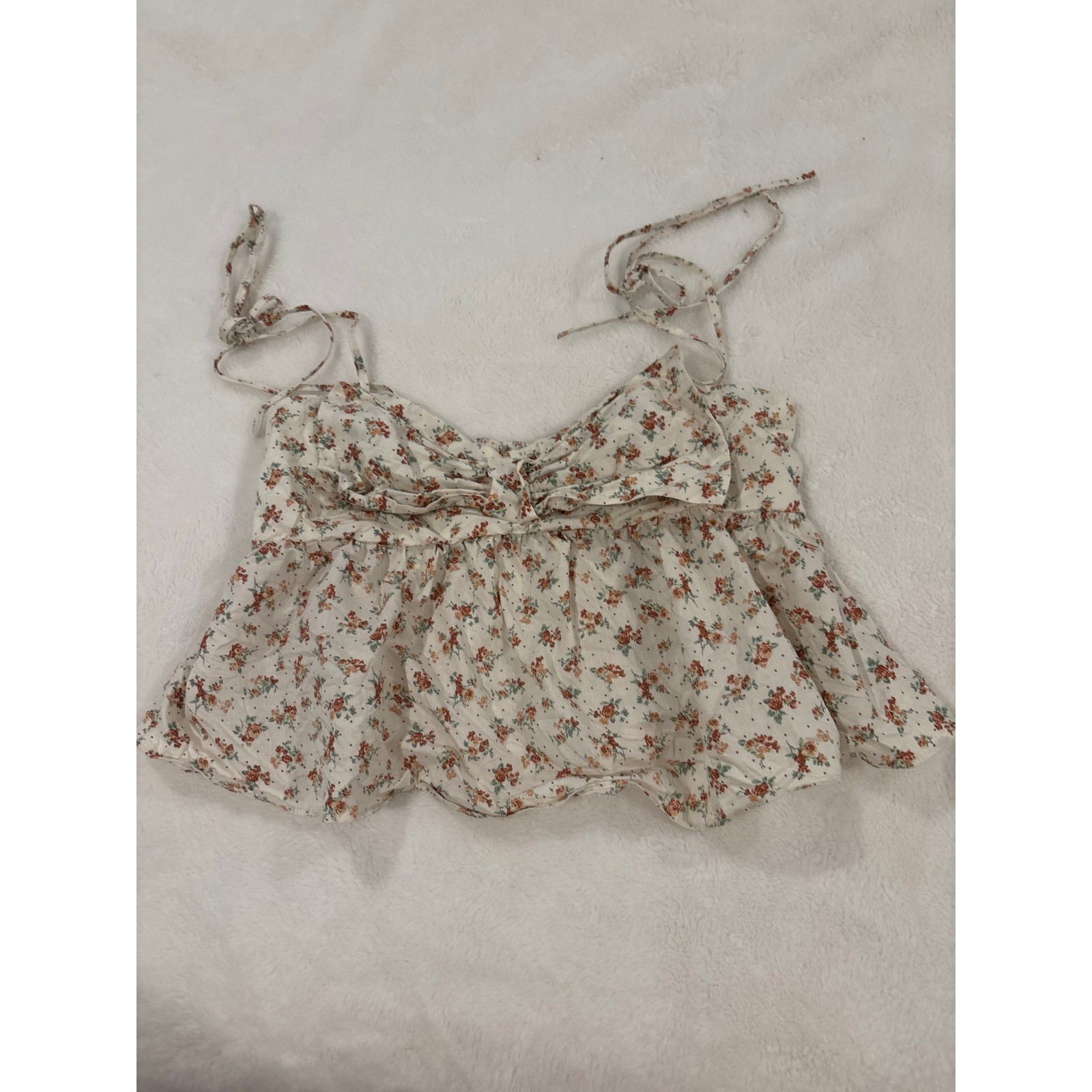 Thirty Thirty LA Floral Tie Strap Peplum Camisole Top Cream Multi Size Medium