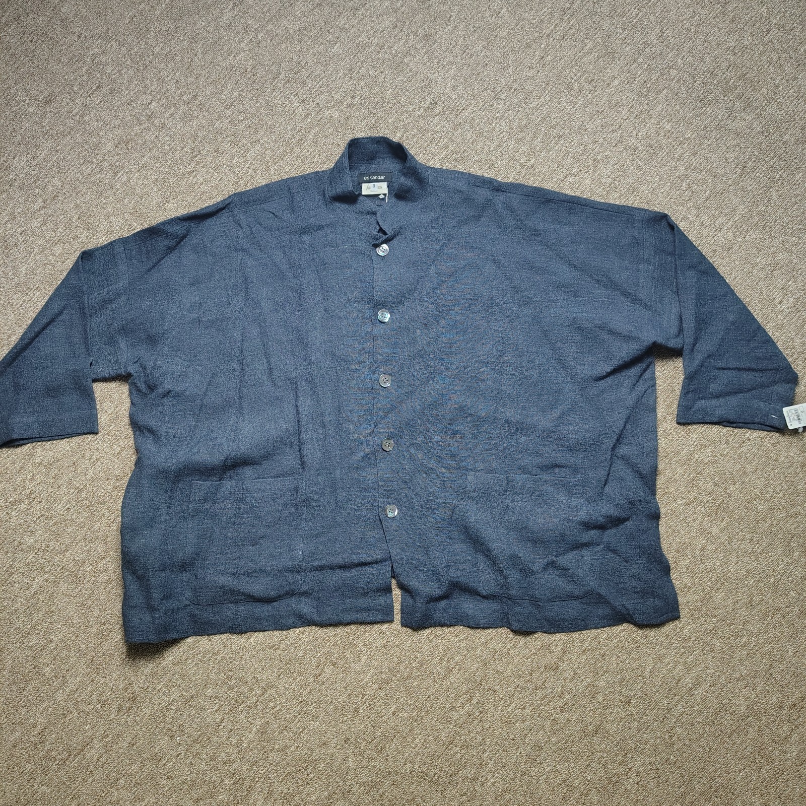Vintage ESKANDAR Shirt Jacket Women 0 Blue Mandarin Collar Button Linen Shacket
