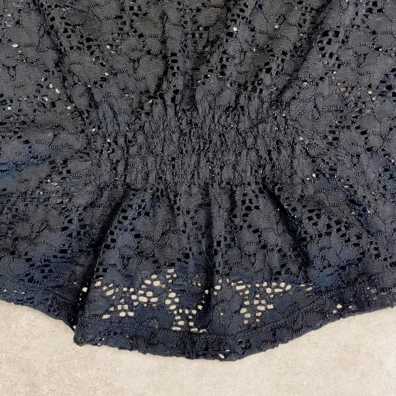 Vintage 2000s Y2K Black Lace Mesh Button Front Shirt Ruffle Sleeve Whimsigoth