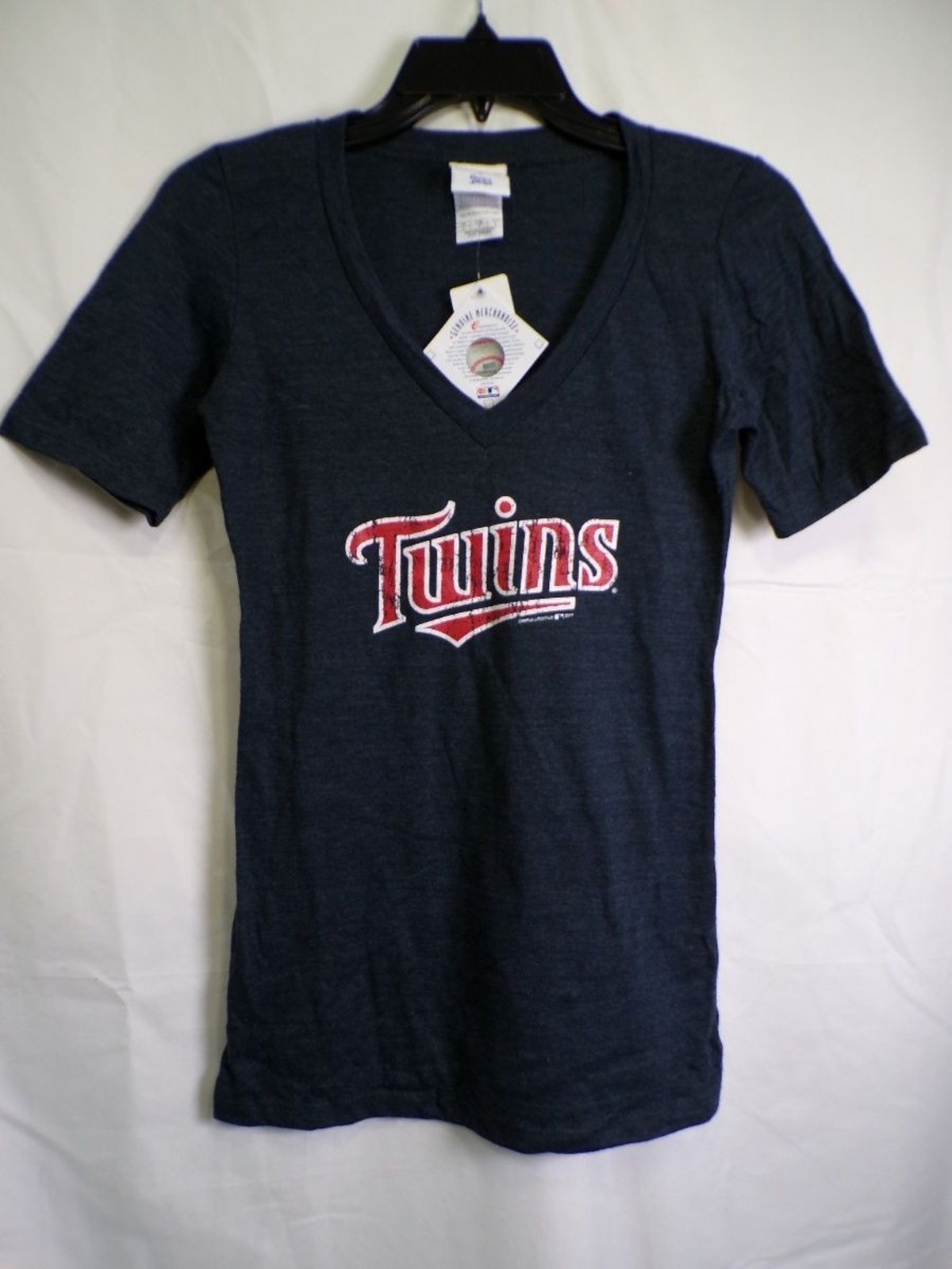 Majestic Women’s Navy Heather V-Neck T-Shirt Size M Twins