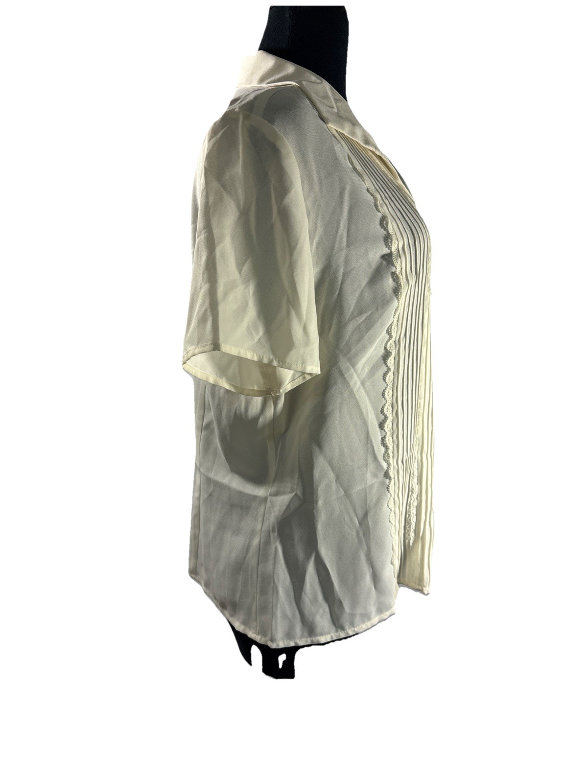 NWT Judith Hart Cream White Ivory S/S Pintucks Button Blouse Top Lace Sz 16 Poly
