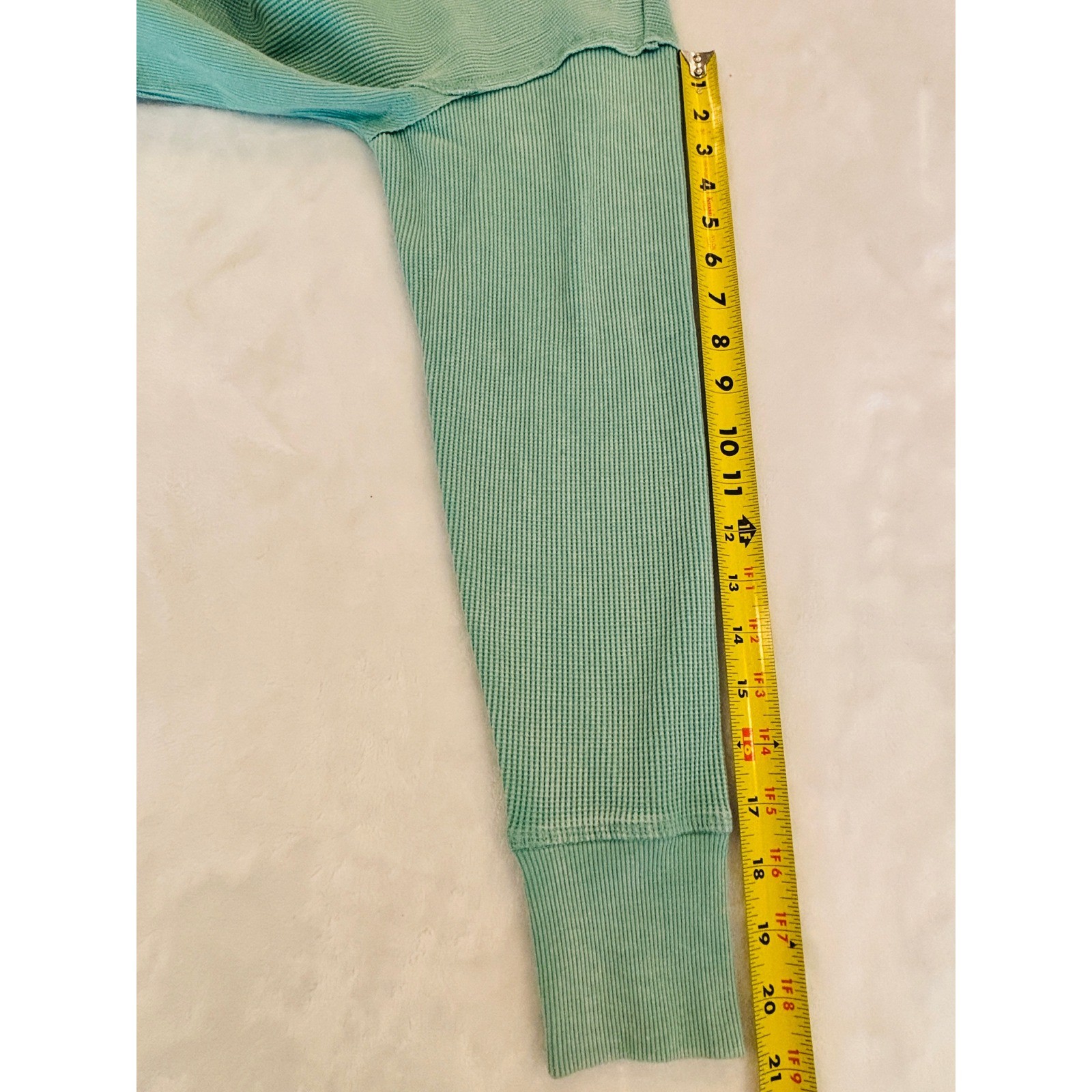 Seven7 Waffle Knit Thermal Top Sage Green Mineral Wash Long Sleeve Crew Neck M