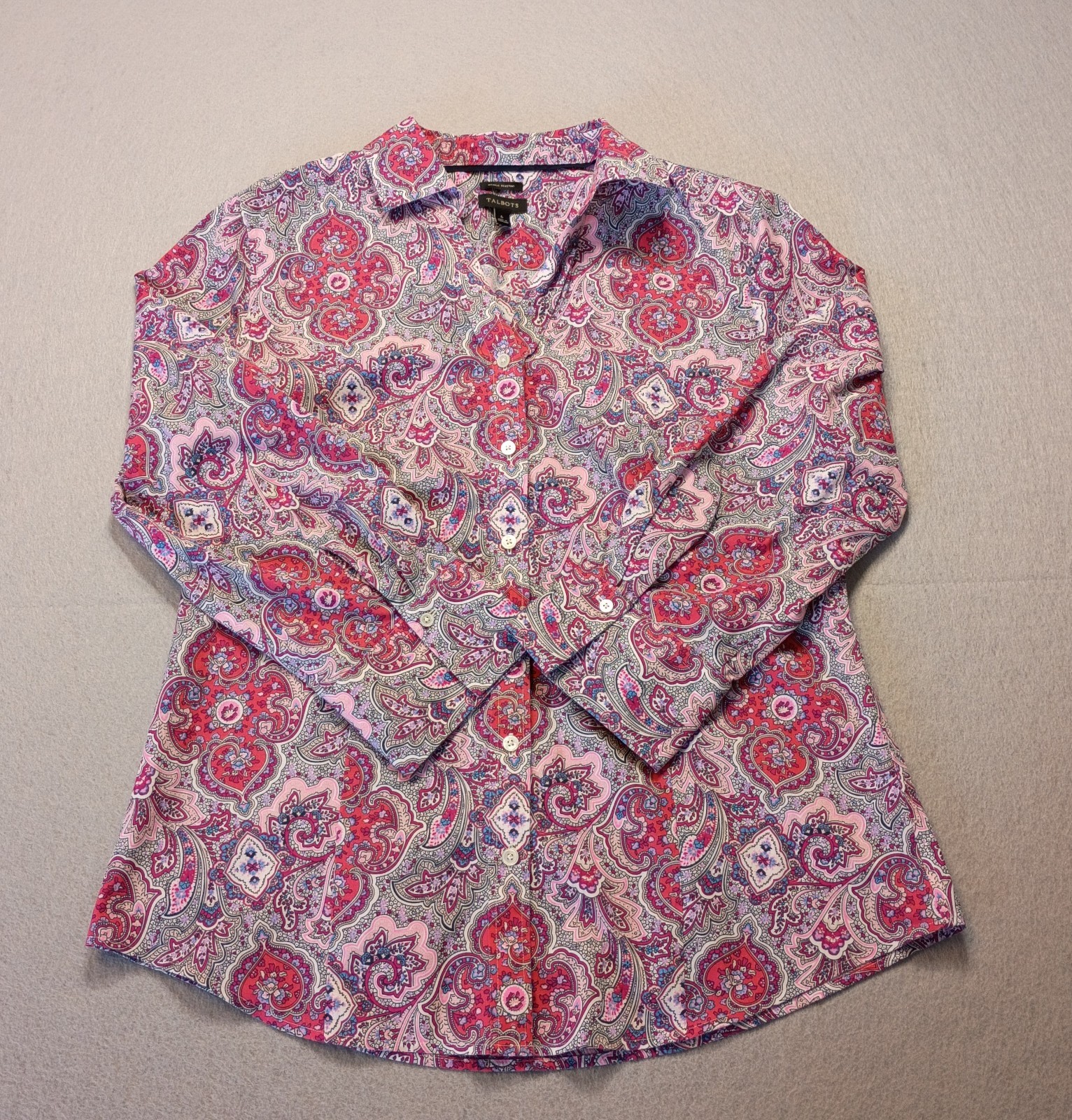 Womens Top-TALBOTS-Pink/Blue/White Paisley Like 100% Cotton Collared Size 6
