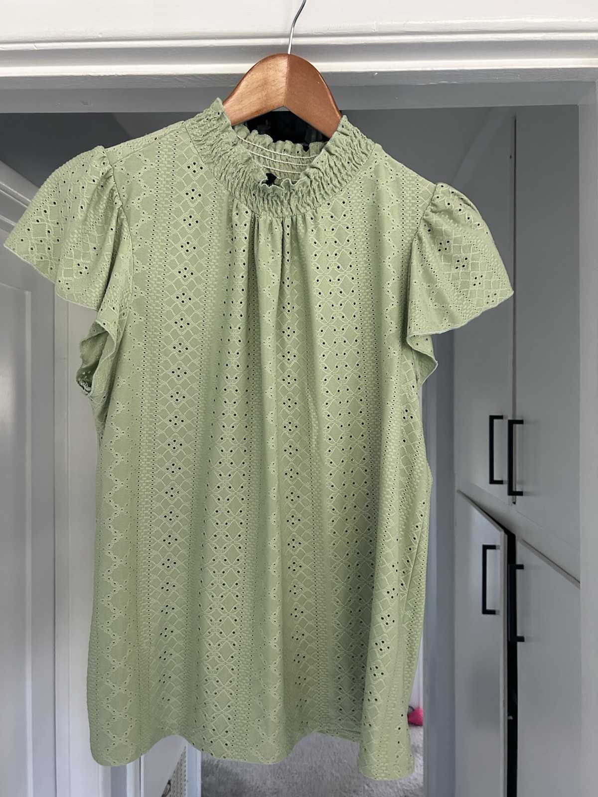 W5 Sage Green Eyelet Blouse Size L