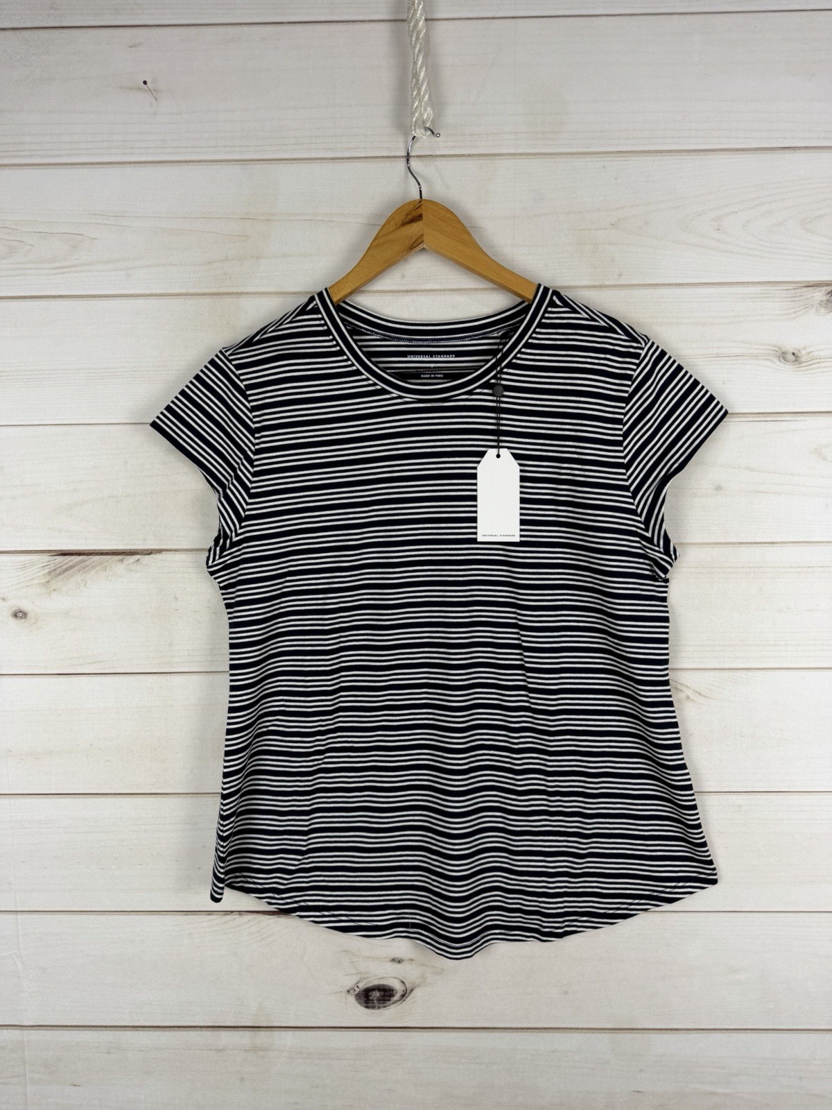Universal Standard Shirt Womens Small Navy White Striped Ashley Cap Sleeve Tee