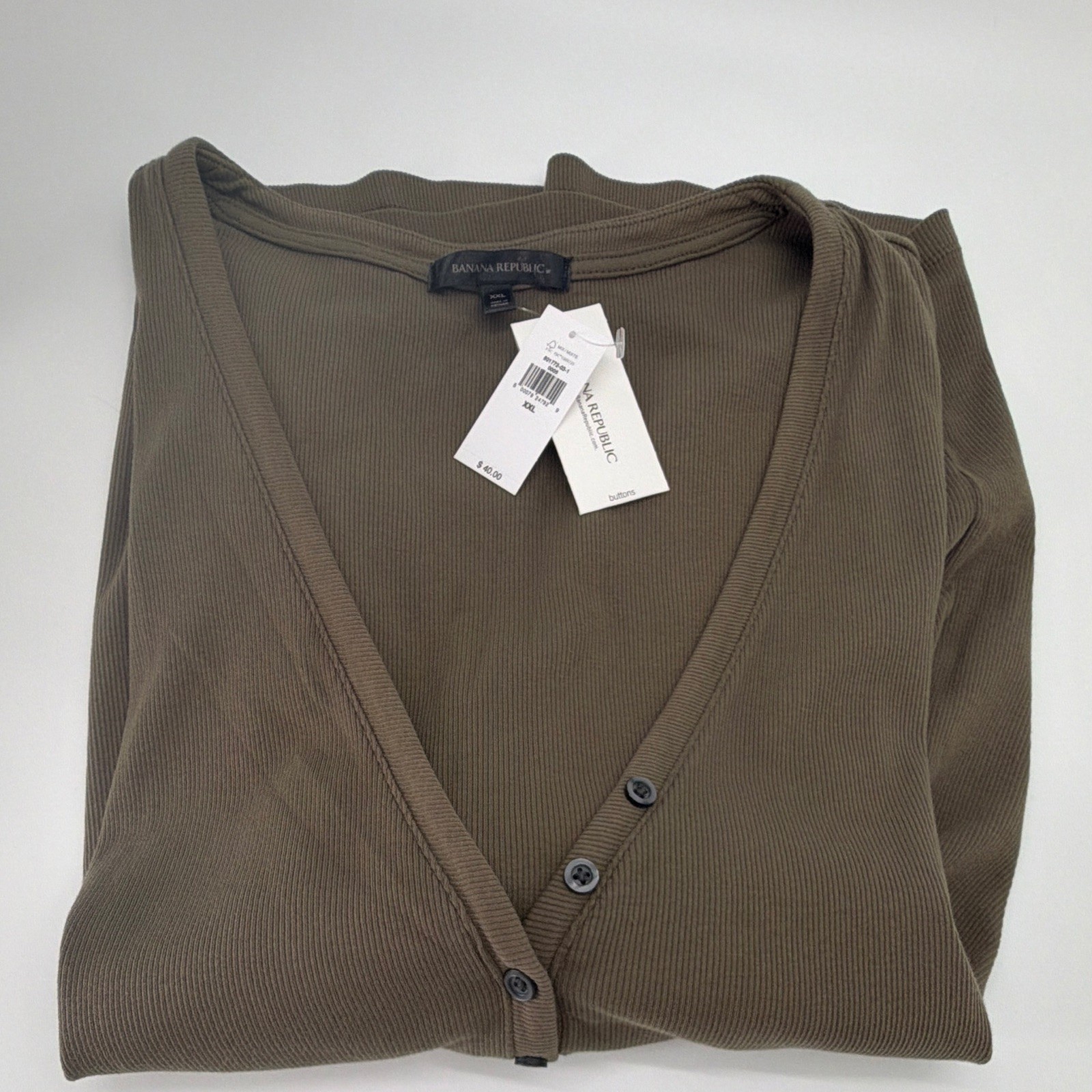 Banana Republic Women’s 2XL Green Ribbed Knit V-Neck Henley 3/4 Sleeve Top