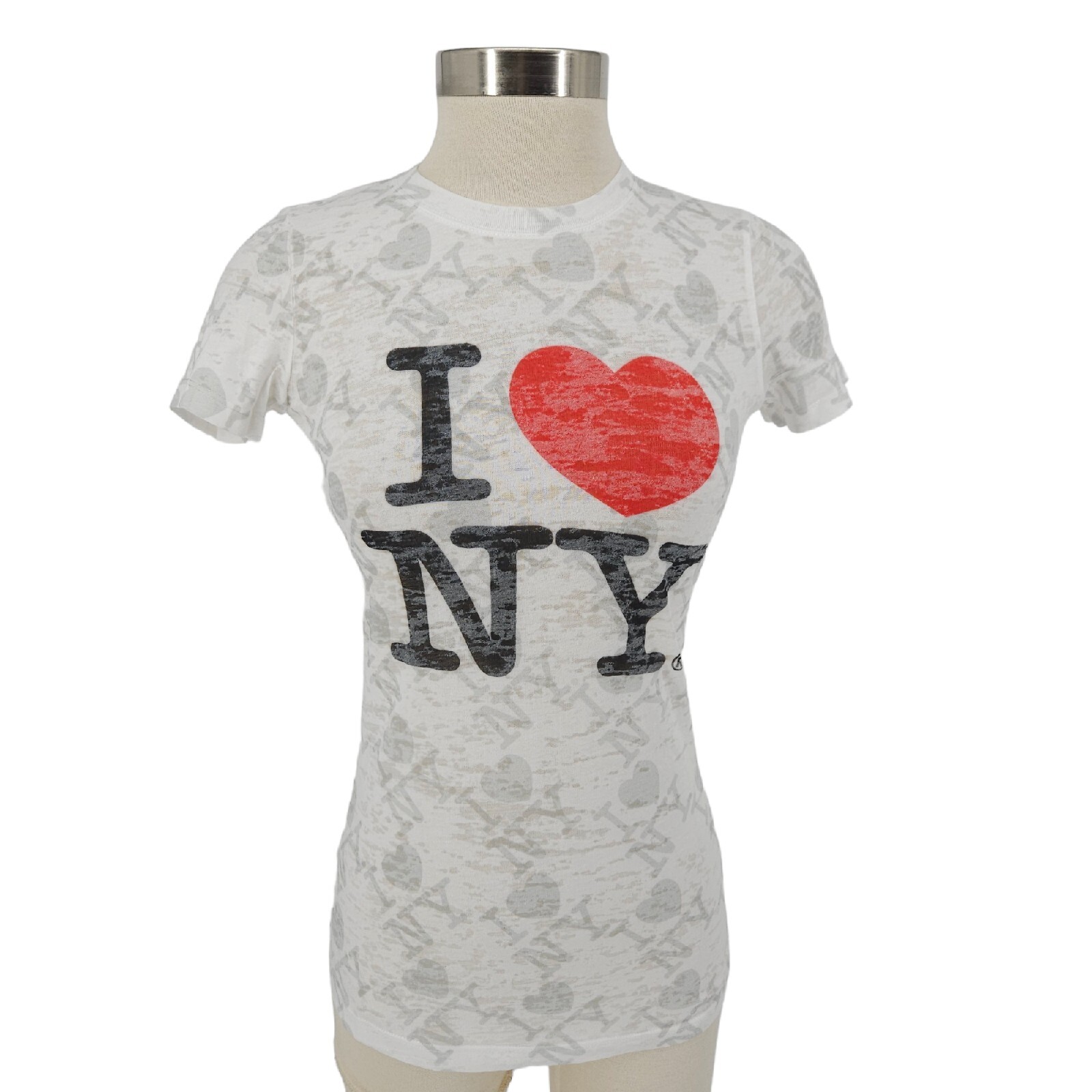 I Love Heart New York Tee Shirt White Burnout Short Sleeve Top NWT Womens Small