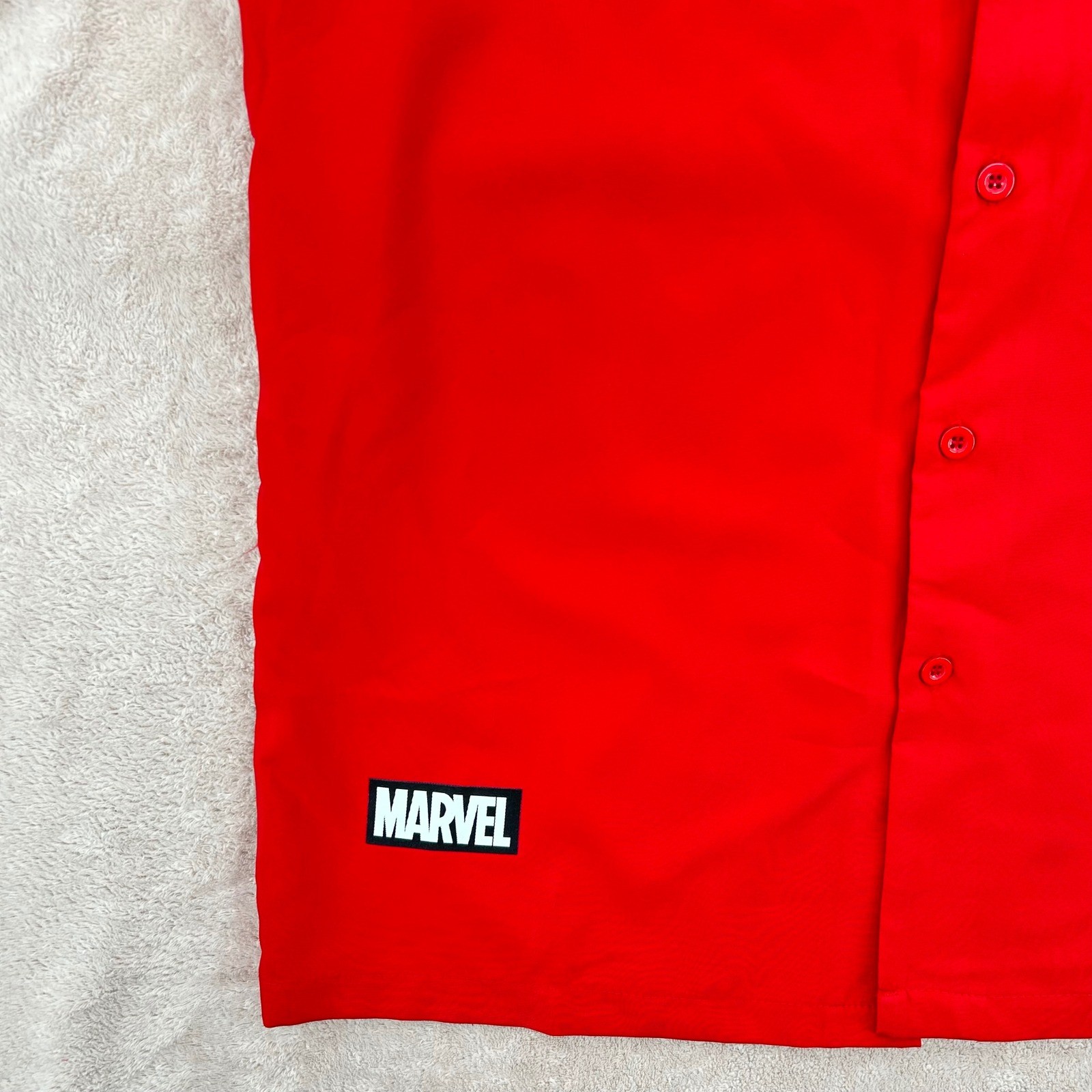 Marvel Spider-Man Red Button Down Shirt Short Sleeve Camp Collar SmalLRED