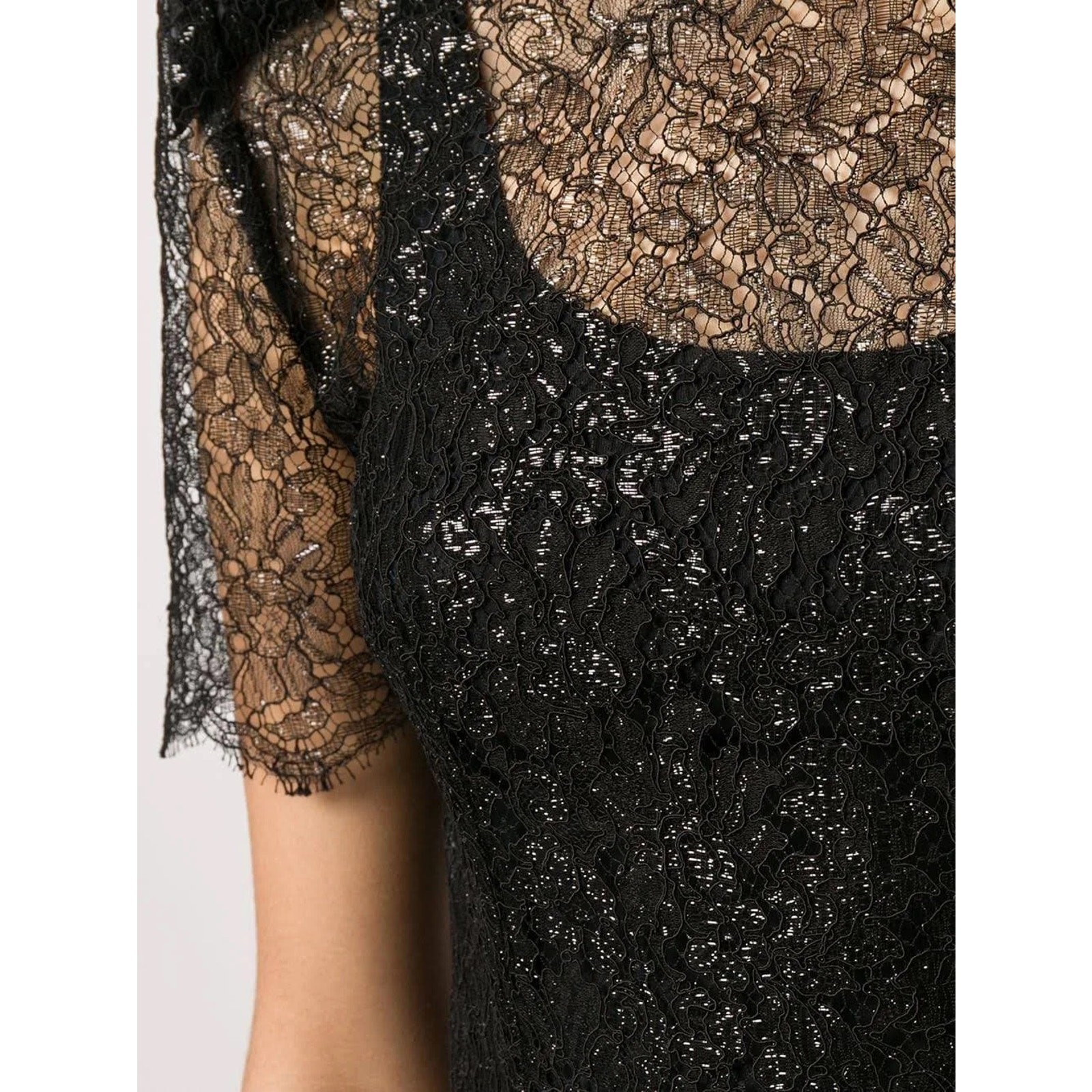 NWT Dolce & Gabbana Black Short sleeve Lame Lace Top Blouse IT 40 S