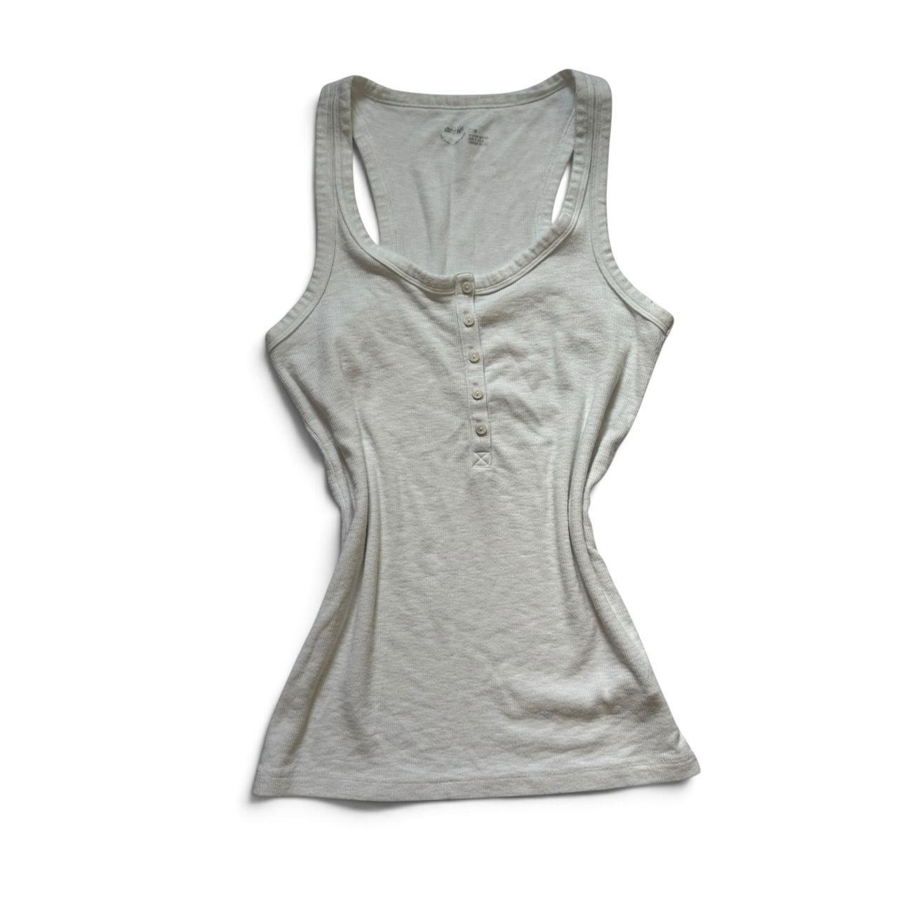 Aerie Women White Ribbed Henley Tank Top Racerback Scoop Neck Medium