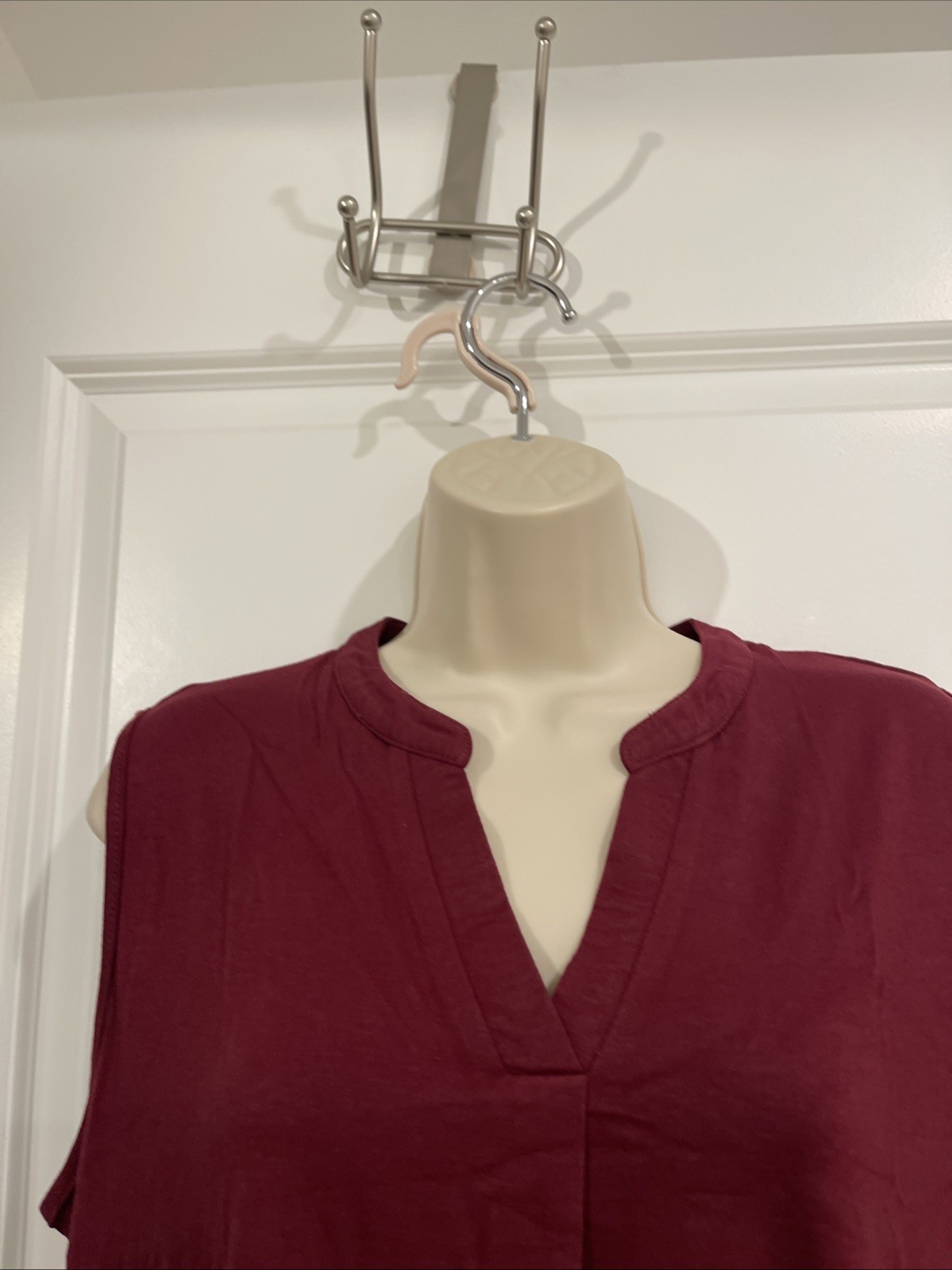 Mirol Size L Dark Red Lace Trim Top Sleevelss Cotton Blend Henley