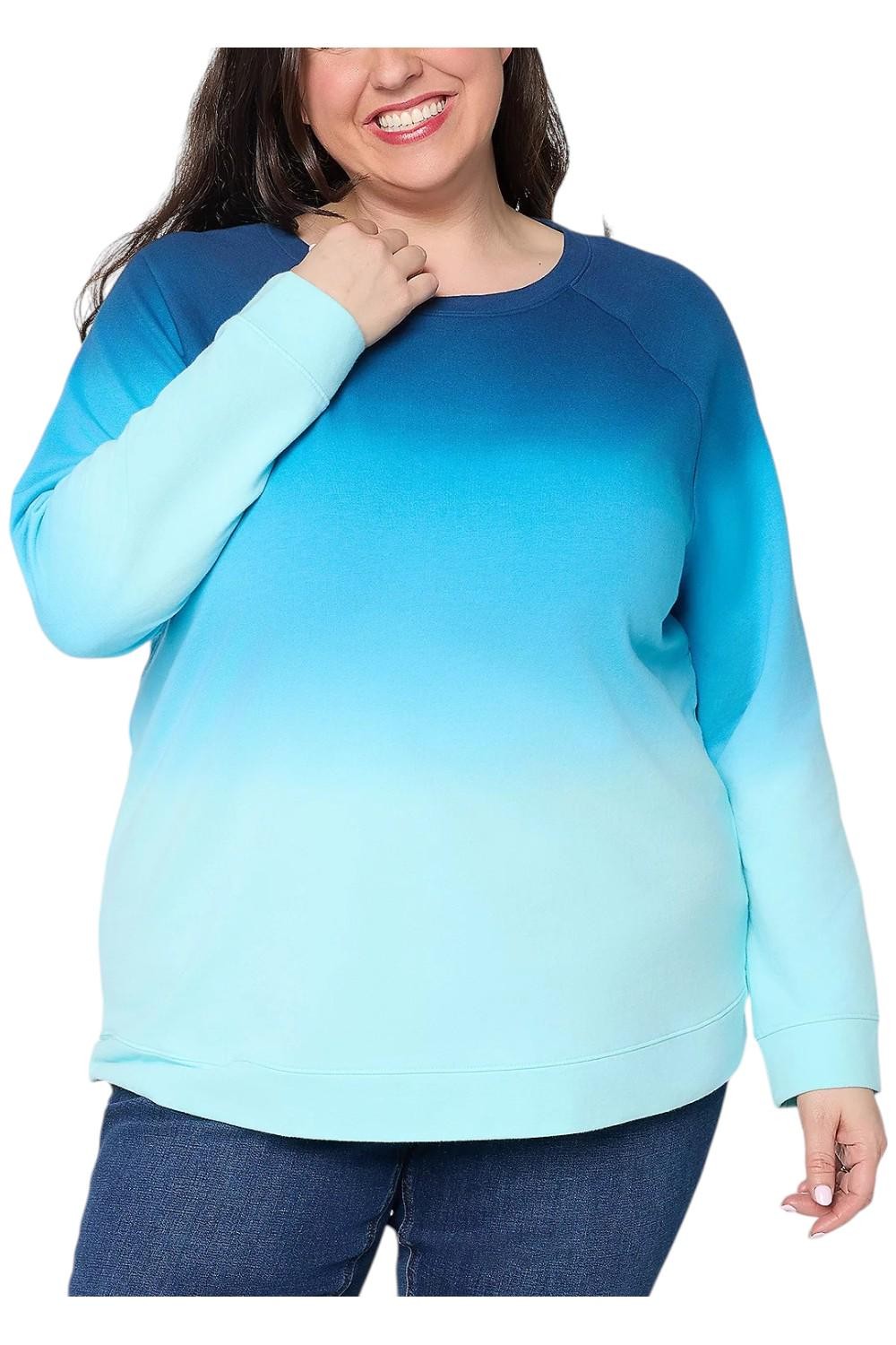 Denim & Co. Women’s French Terry Dip Dye Crew Neck Raglan Top Navy