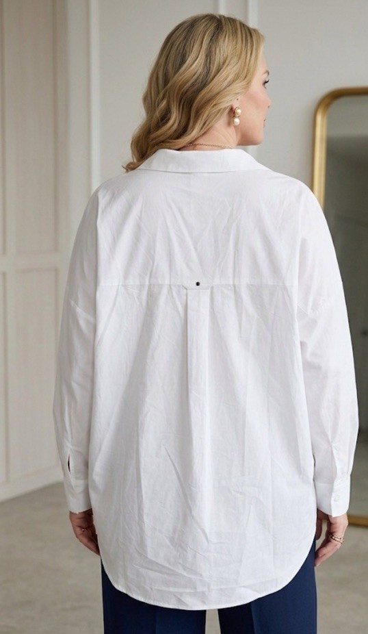 MARINA RINALDI SPORT WHITE POPOVER COTTON BLOUSE TUNIC US-20 NWT